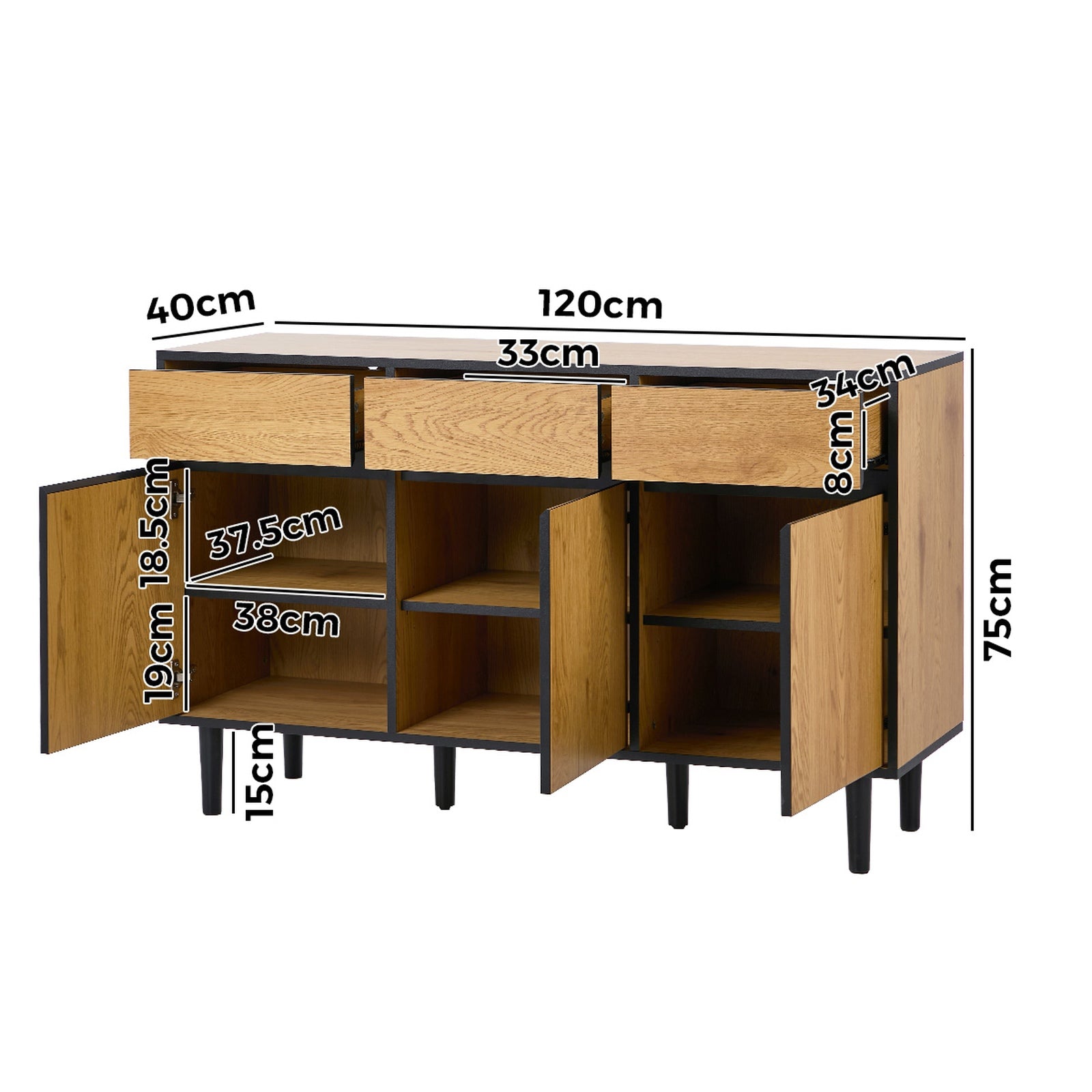 Oikiture Buffet Sideboard Storage Cabinet Cupboard Drawers Kitchen Hallway Table