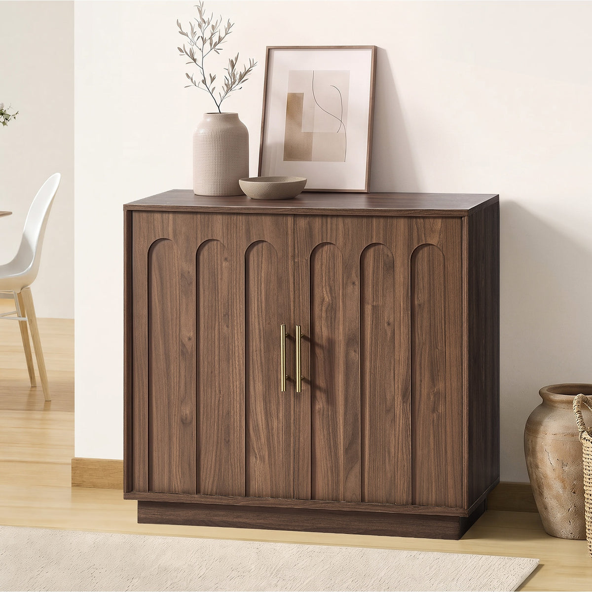 Oikiture Buffet Sideboard Storage Cabinet 2 Door Cupboard Hallway Table Walnut