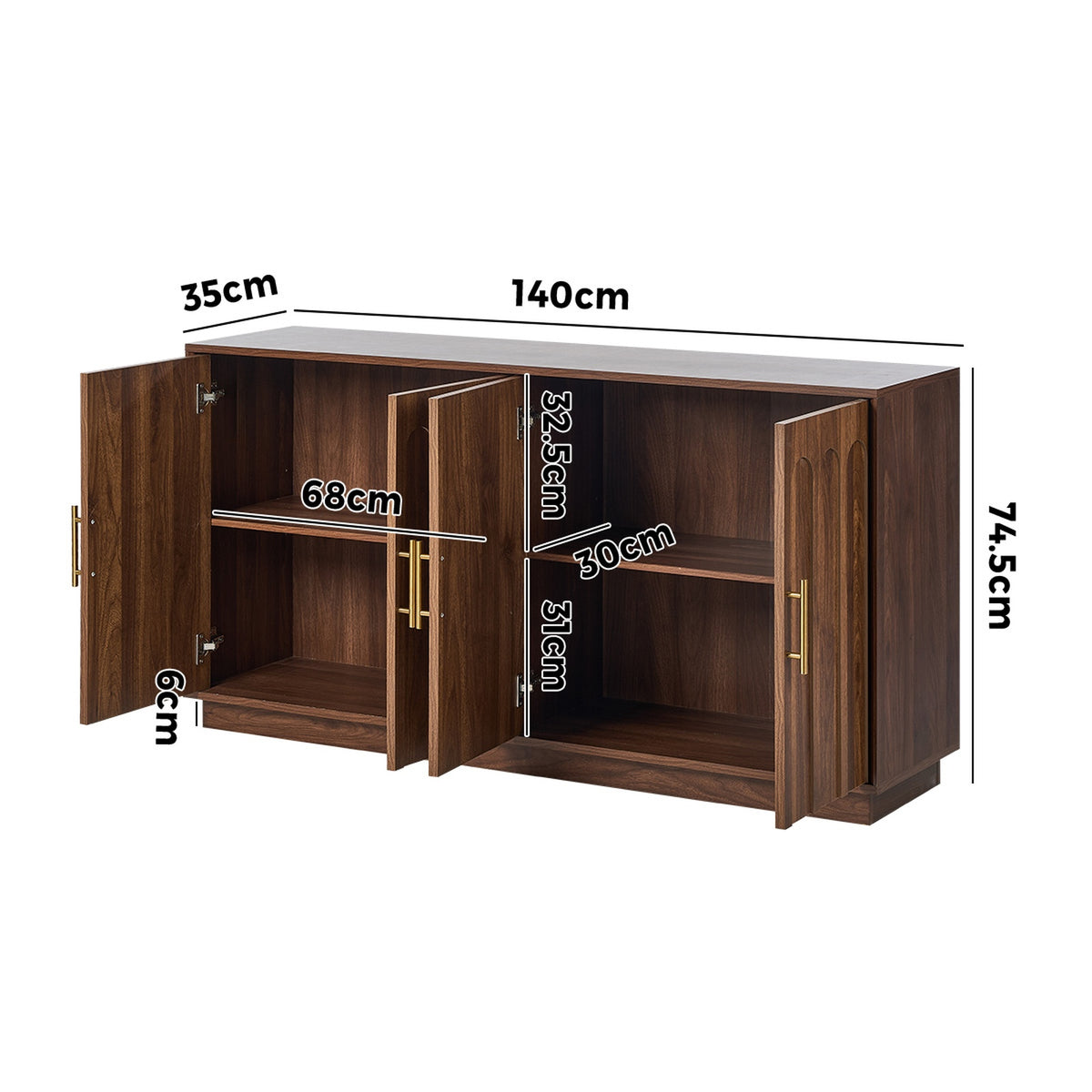 Oikiture 140cm Buffet Sideboard Storage Cabinet Cupboard Hallway Table Walnut