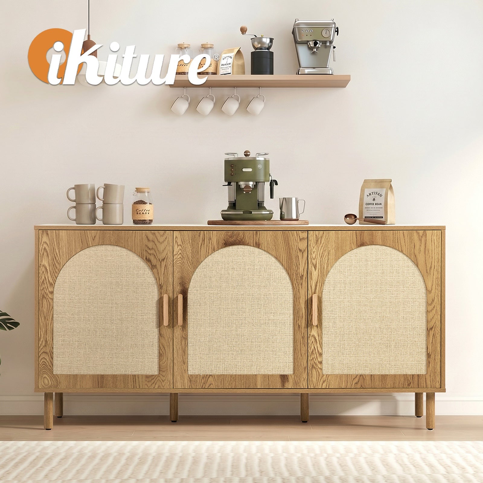 Oikiture Buffet Sideboard Storage Cabinet Cupboard Hallway Table Rattan Doors