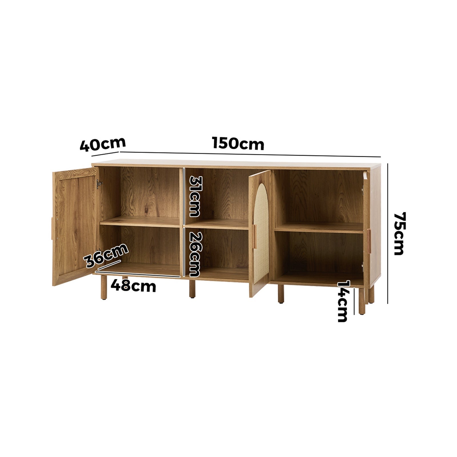 Oikiture Buffet Sideboard Storage Cabinet Cupboard Hallway Table Rattan Doors