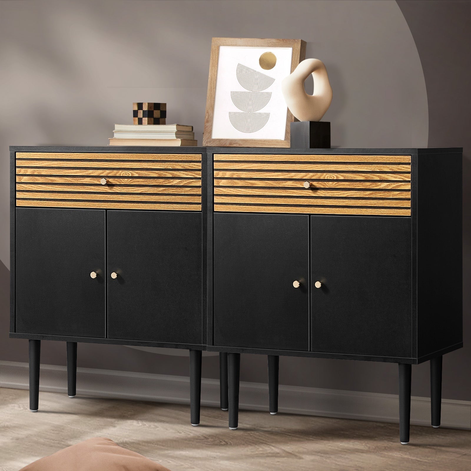 Oikiture 2x Sideboard Buffet Storage Cabinet Hallway Kitchen Cupboard Drawers - Sunyee