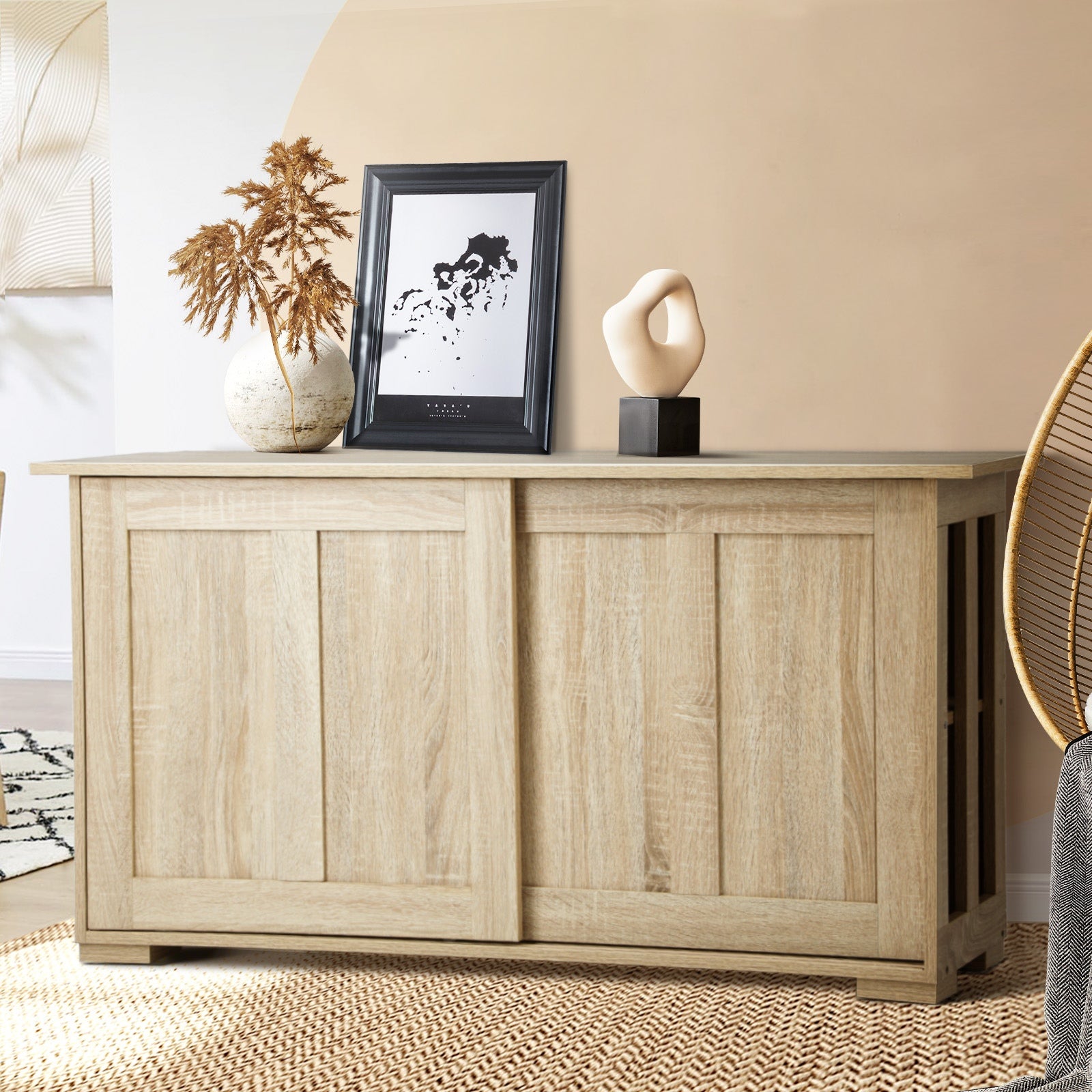 Oikiture Buffet Sideboard Storage Cabinet Kitchen Cupboard Hallway Table Natural