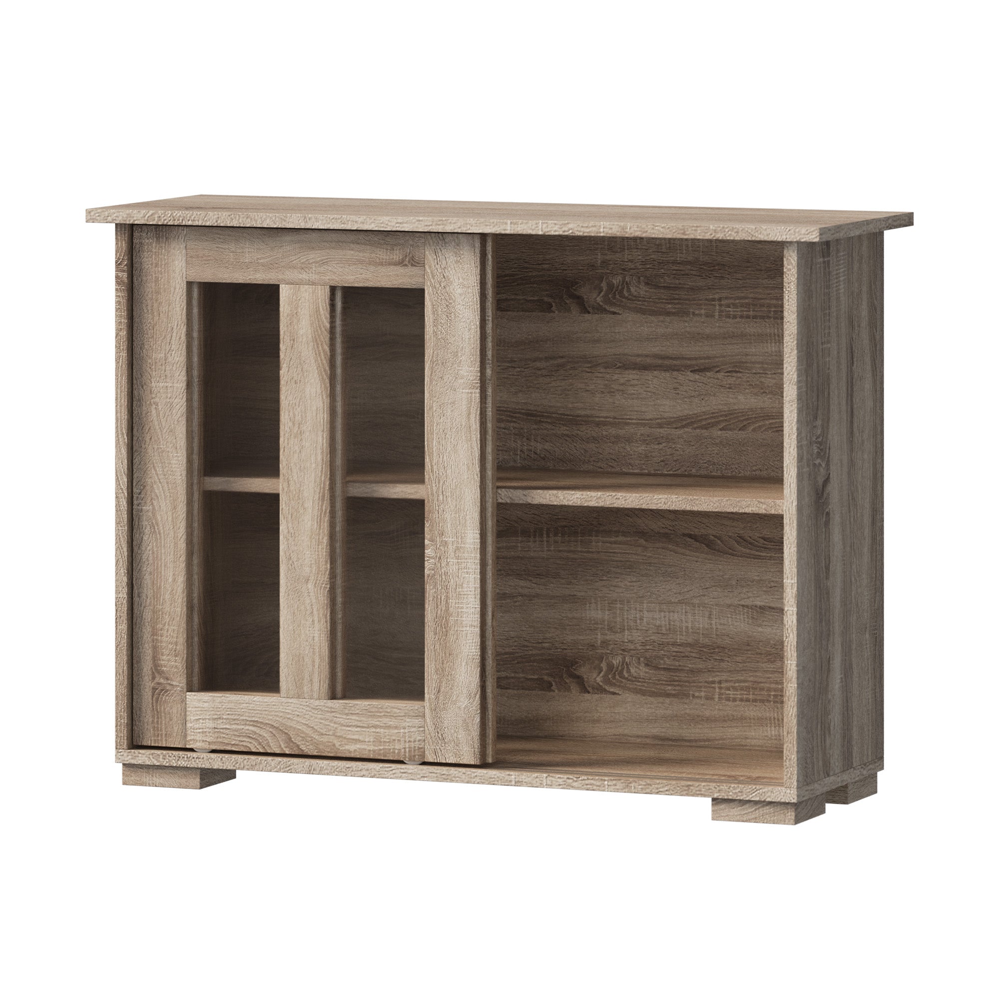 Oikiture Sideboard Buffet Cupboard Cabinet Glass Sliding Door Storage Natural