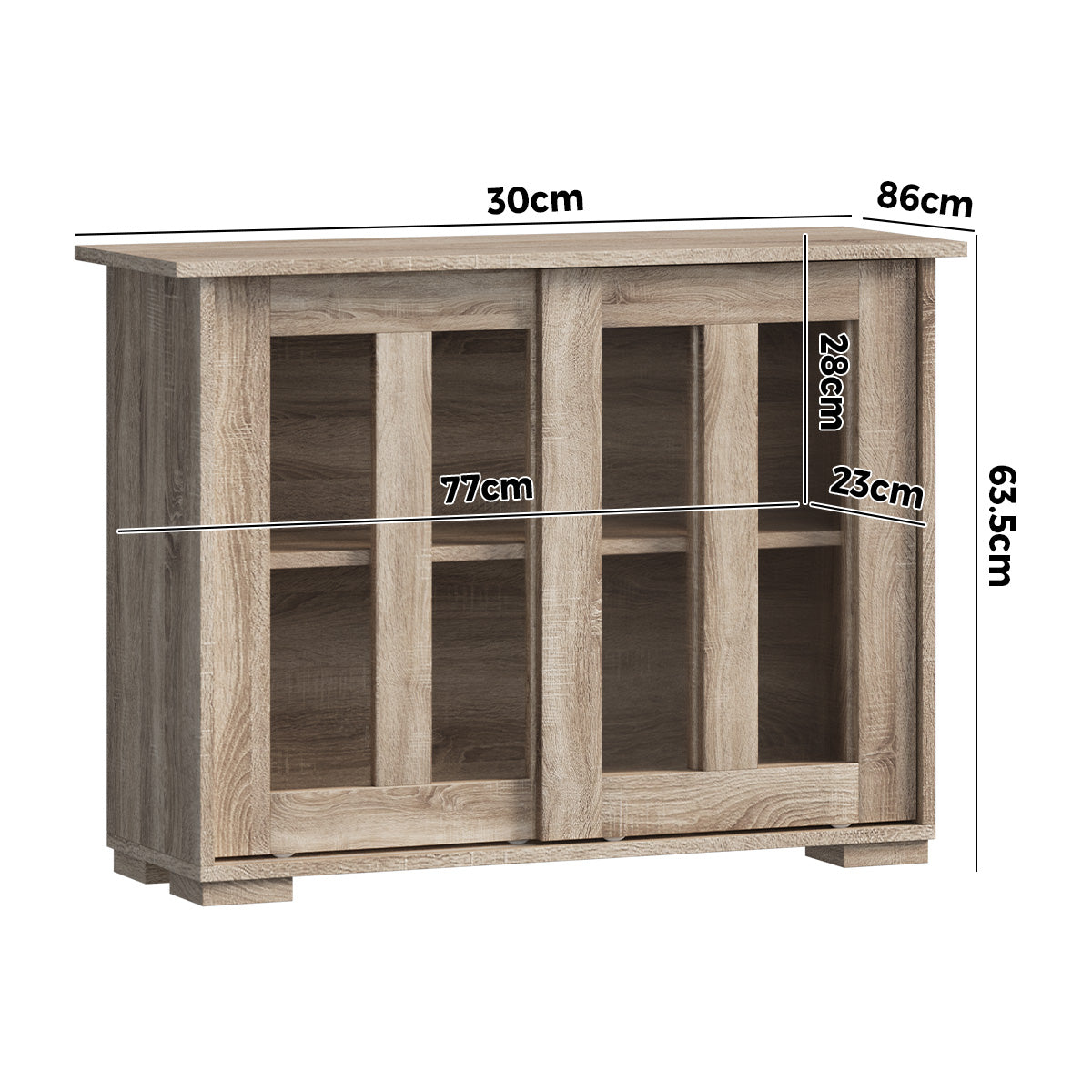 Oikiture Sideboard Buffet Cupboard Cabinet Glass Sliding Door Storage Natural