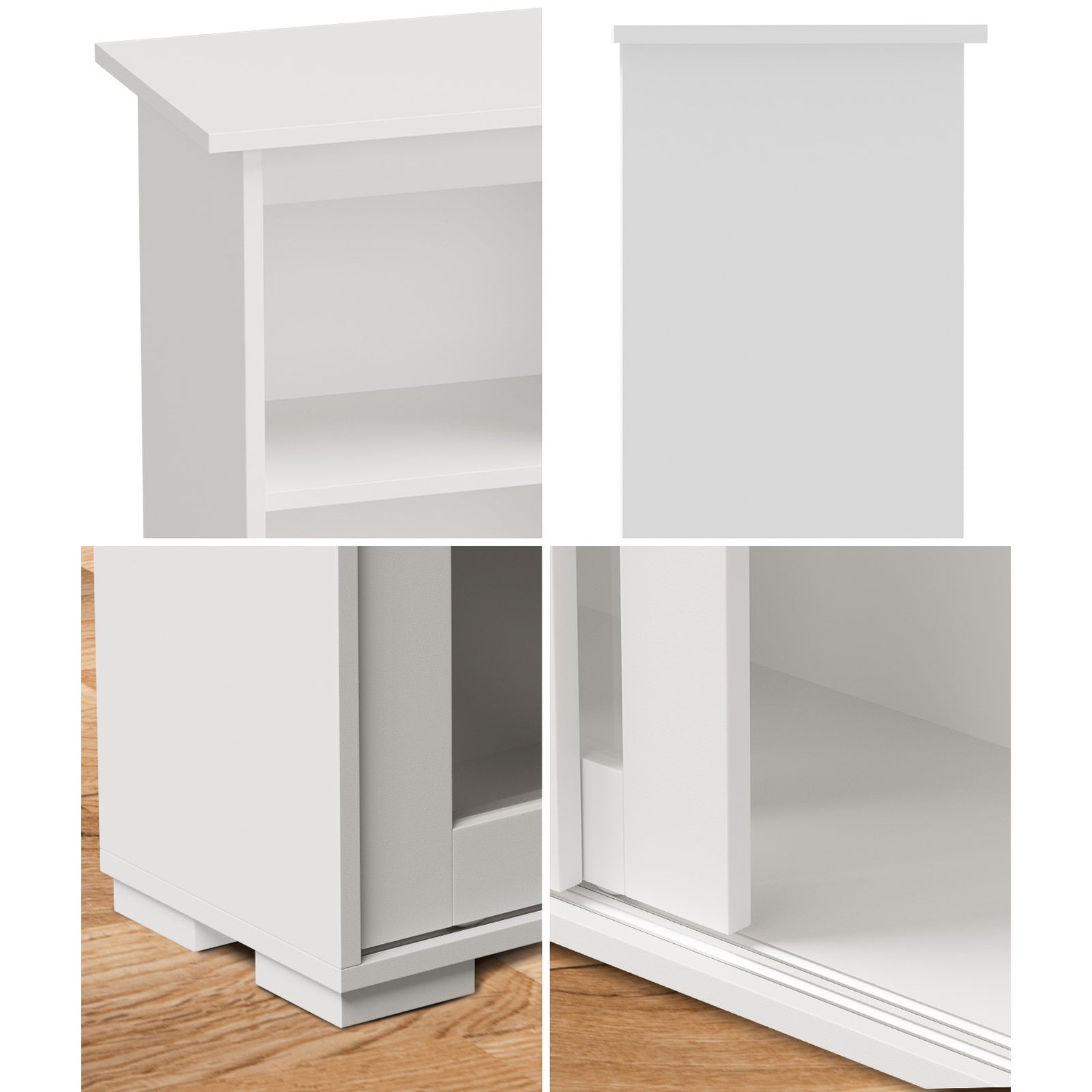 Oikiture Sideboard Buffet Cupboard Cabinet Glass Sliding Door Storage White