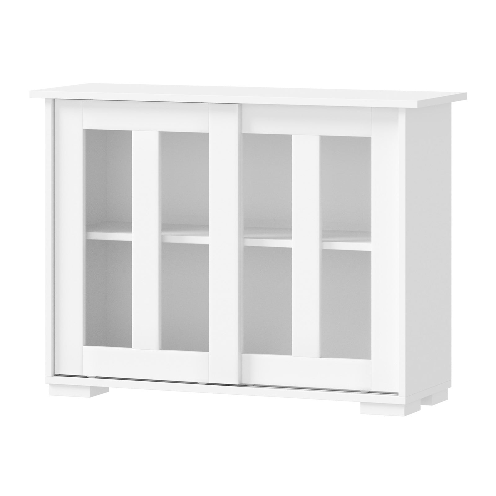 Oikiture Sideboard Buffet Cupboard Cabinet Glass Sliding Door Storage White