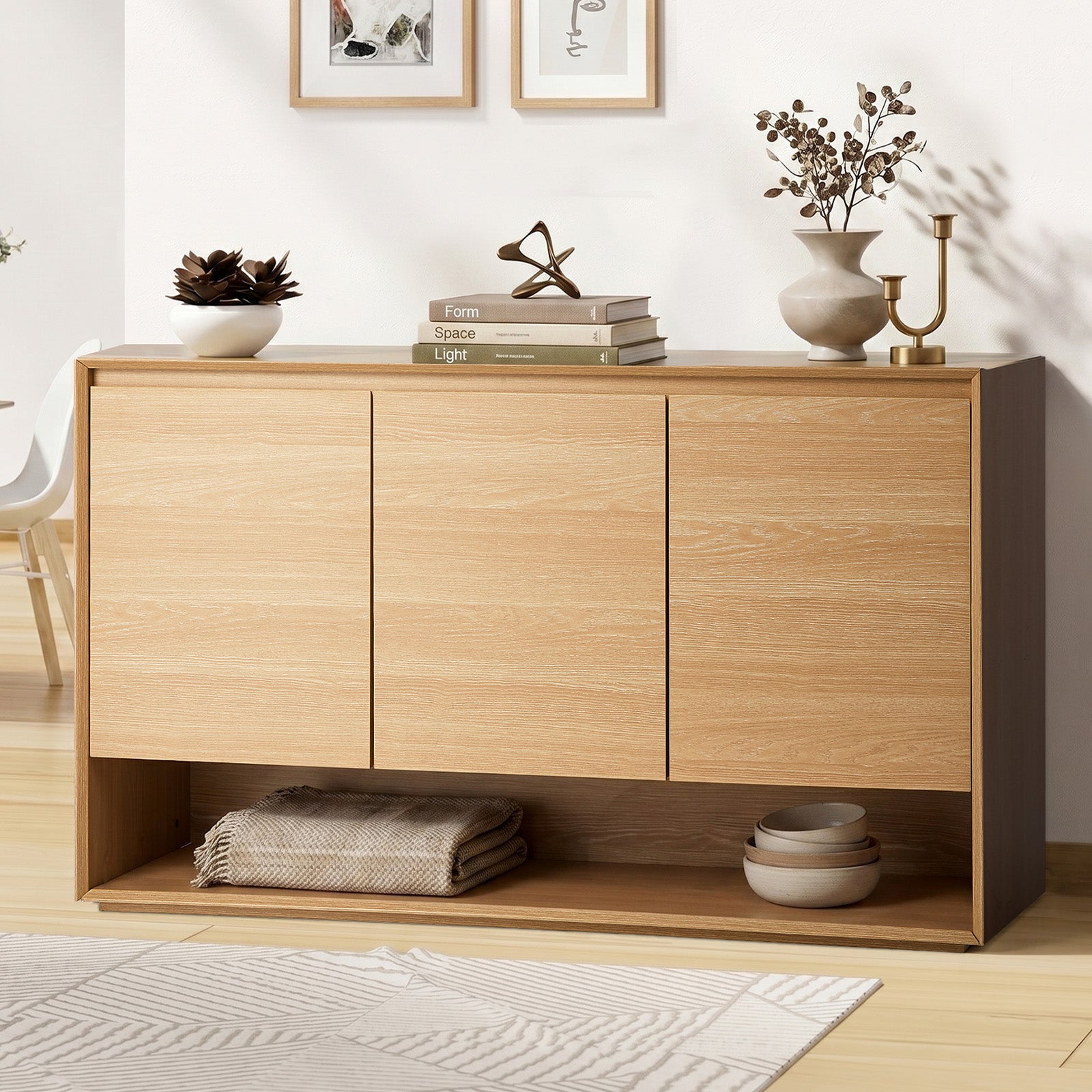 Oikiture Buffet Sideboard Storage Cabinet 3 Doors Cupboard Hallway Table 120cm