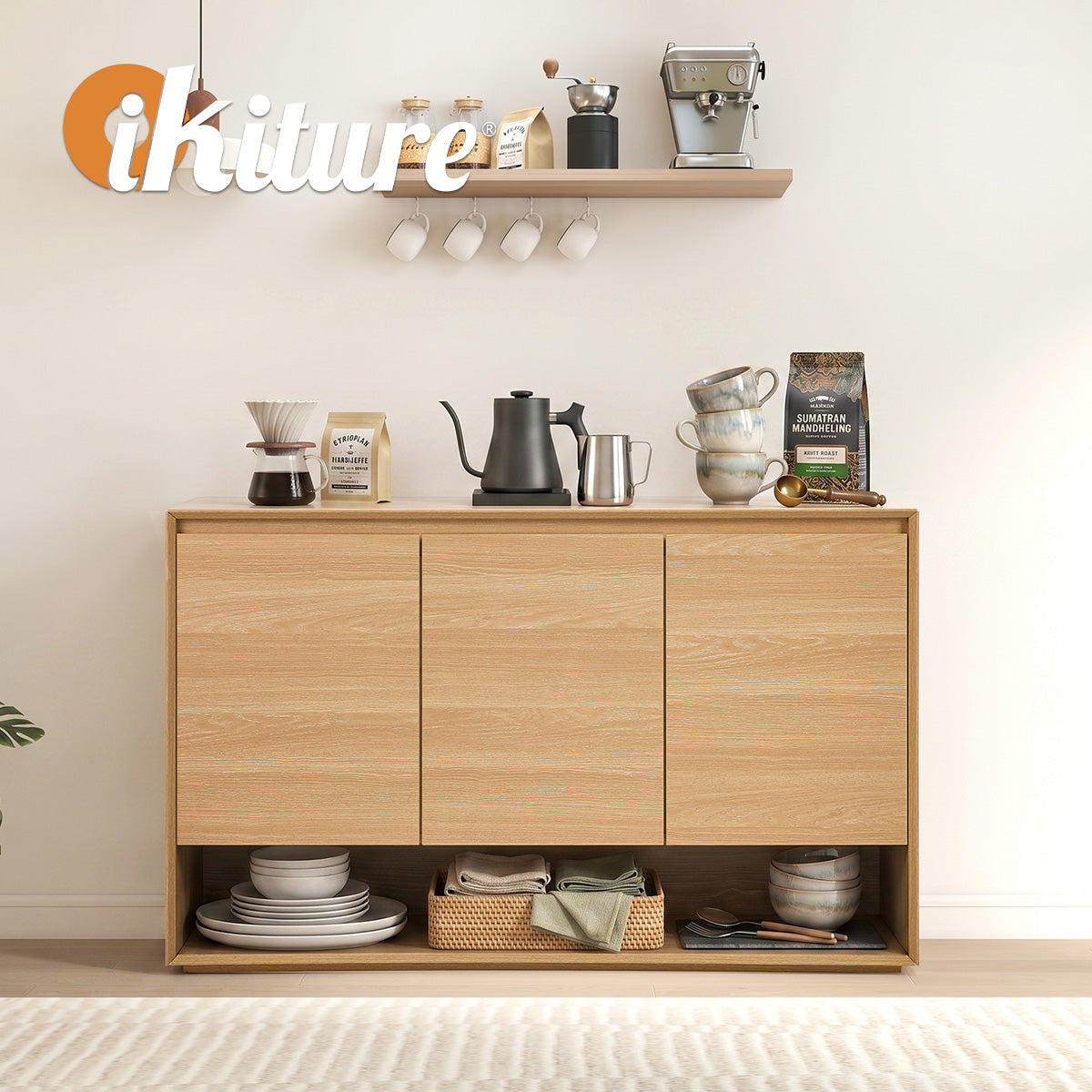 Oikiture Buffet Sideboard Storage Cabinet 3 Doors Cupboard Hallway Table 120cm