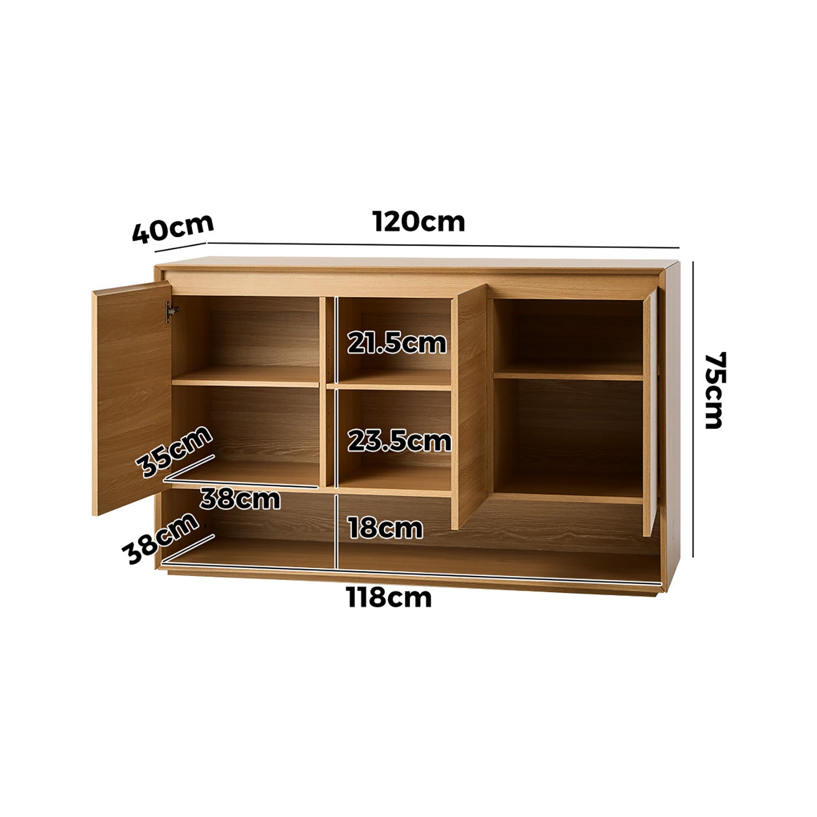 Oikiture Buffet Sideboard Storage Cabinet 3 Doors Cupboard Hallway Table 120cm