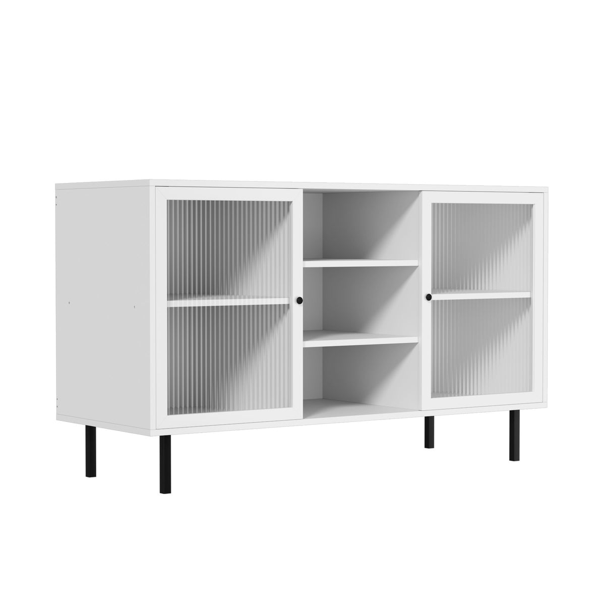 Oikiture Sideboard Buffet Storage Cabinet Tempered Glass Door Cupboard White - Sunyee