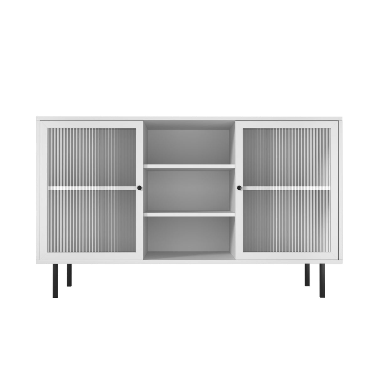 Oikiture Sideboard Buffet Storage Cabinet Tempered Glass Door Cupboard White - Sunyee