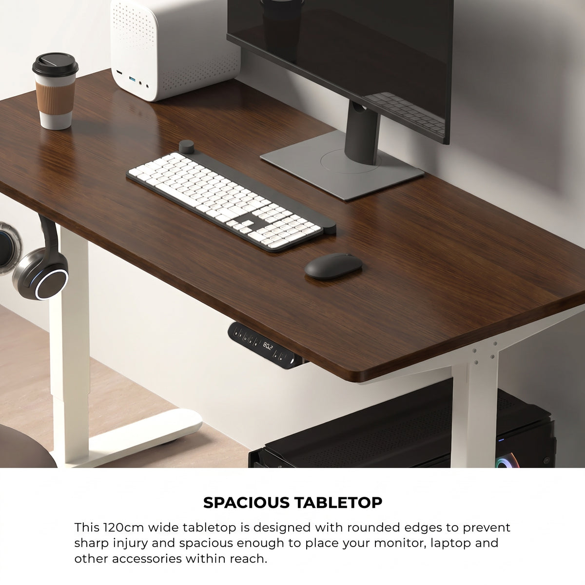 Oikiture 120CM Electric Standing Desk Single Motor Frame with Tabletop 3 Colour