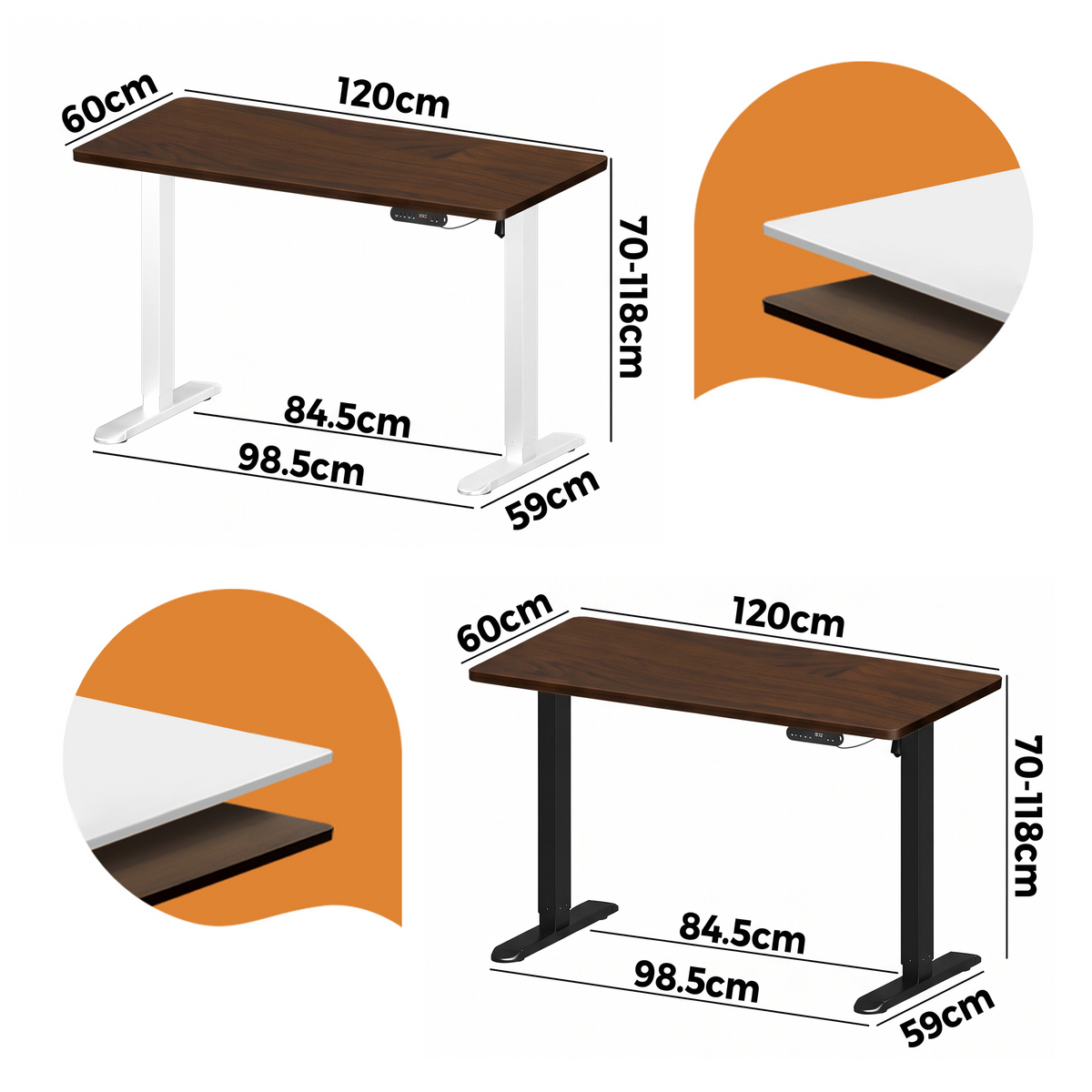 Oikiture 120CM Electric Standing Desk Single Motor Frame with Tabletop 3 Colour