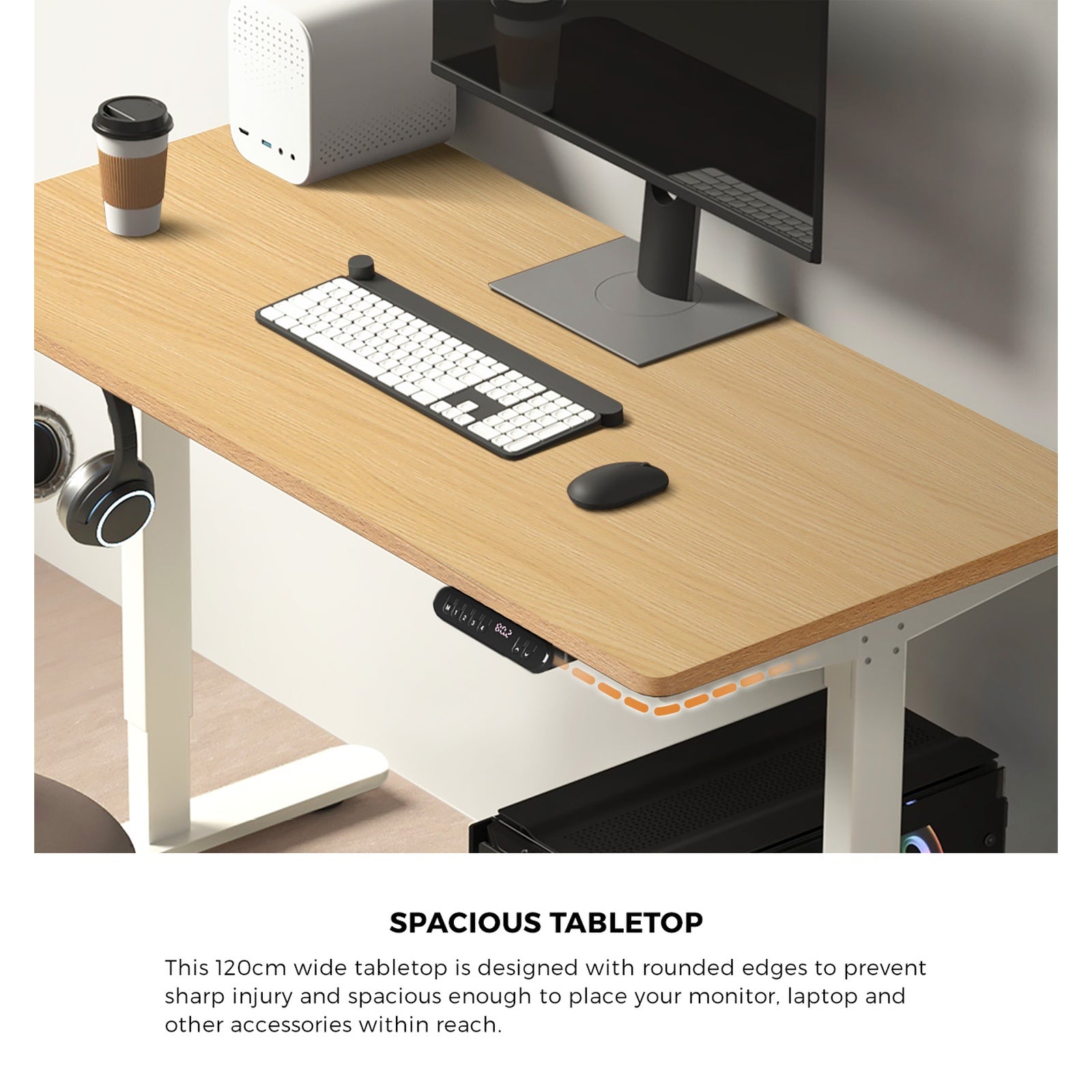 Oikiture 120CM Electric Standing Desk with Drawer Height Adjustable White & Oak - Sunyee