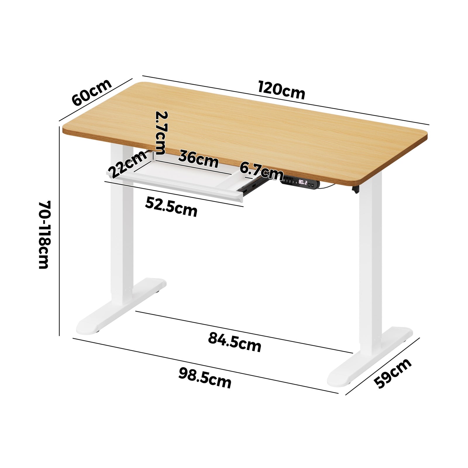 Oikiture 120CM Electric Standing Desk with Drawer Height Adjustable White & Oak - Sunyee