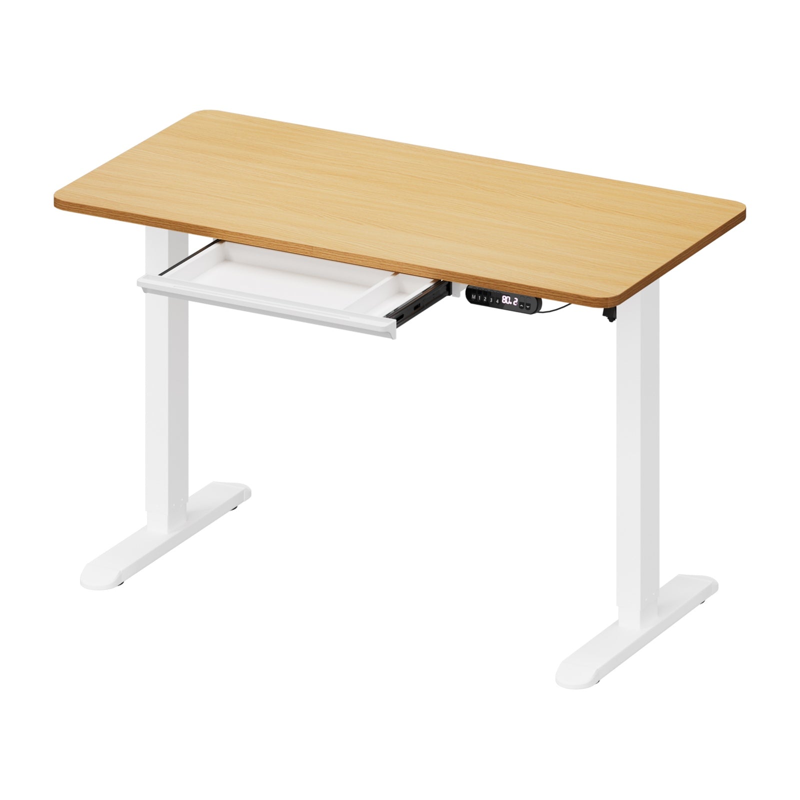 Oikiture 120CM Electric Standing Desk with Drawer Height Adjustable White & Oak - Sunyee