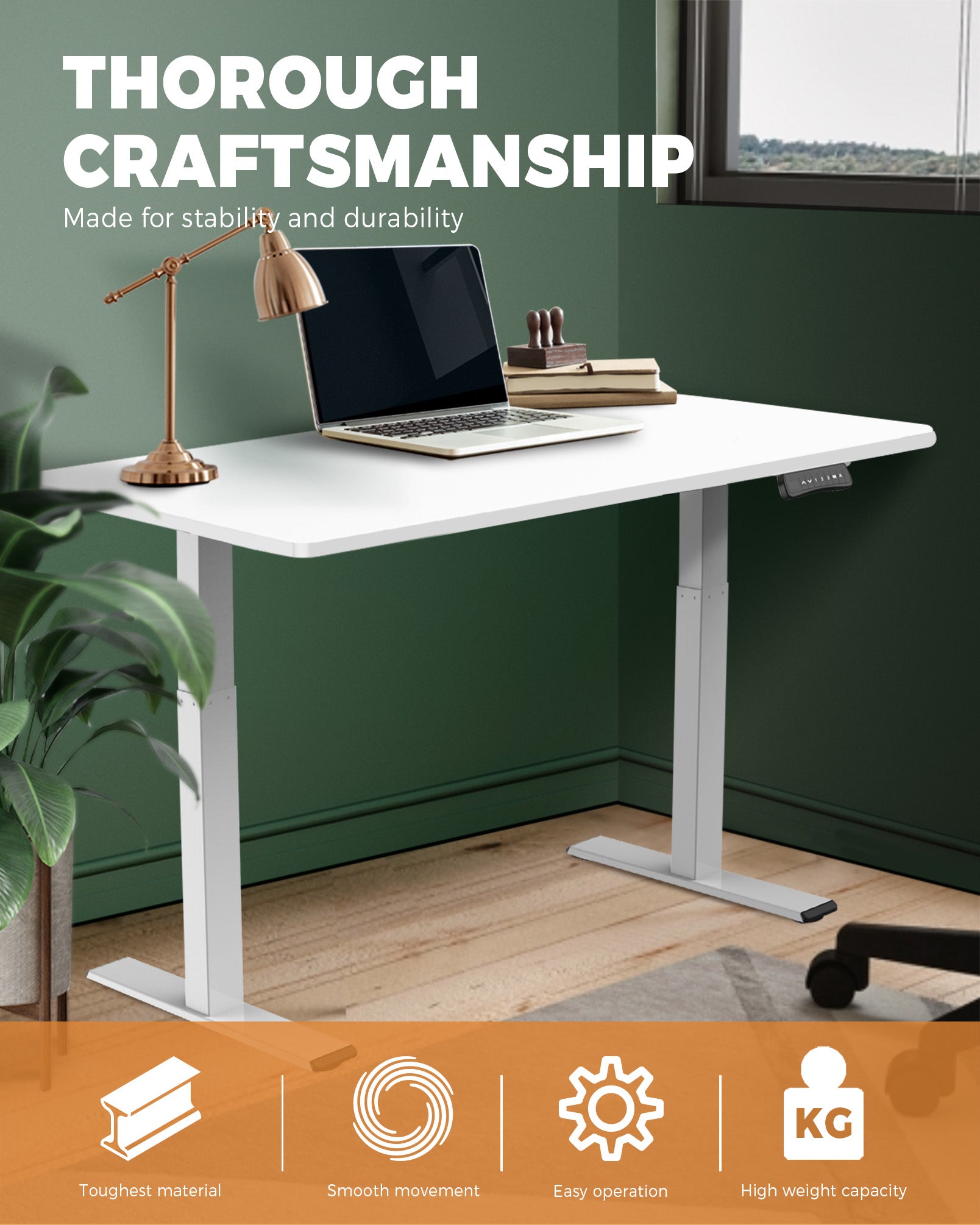 Oikiture Standing Desk Motorised Height Adjustable Stand Office Computer Table - Sunyee