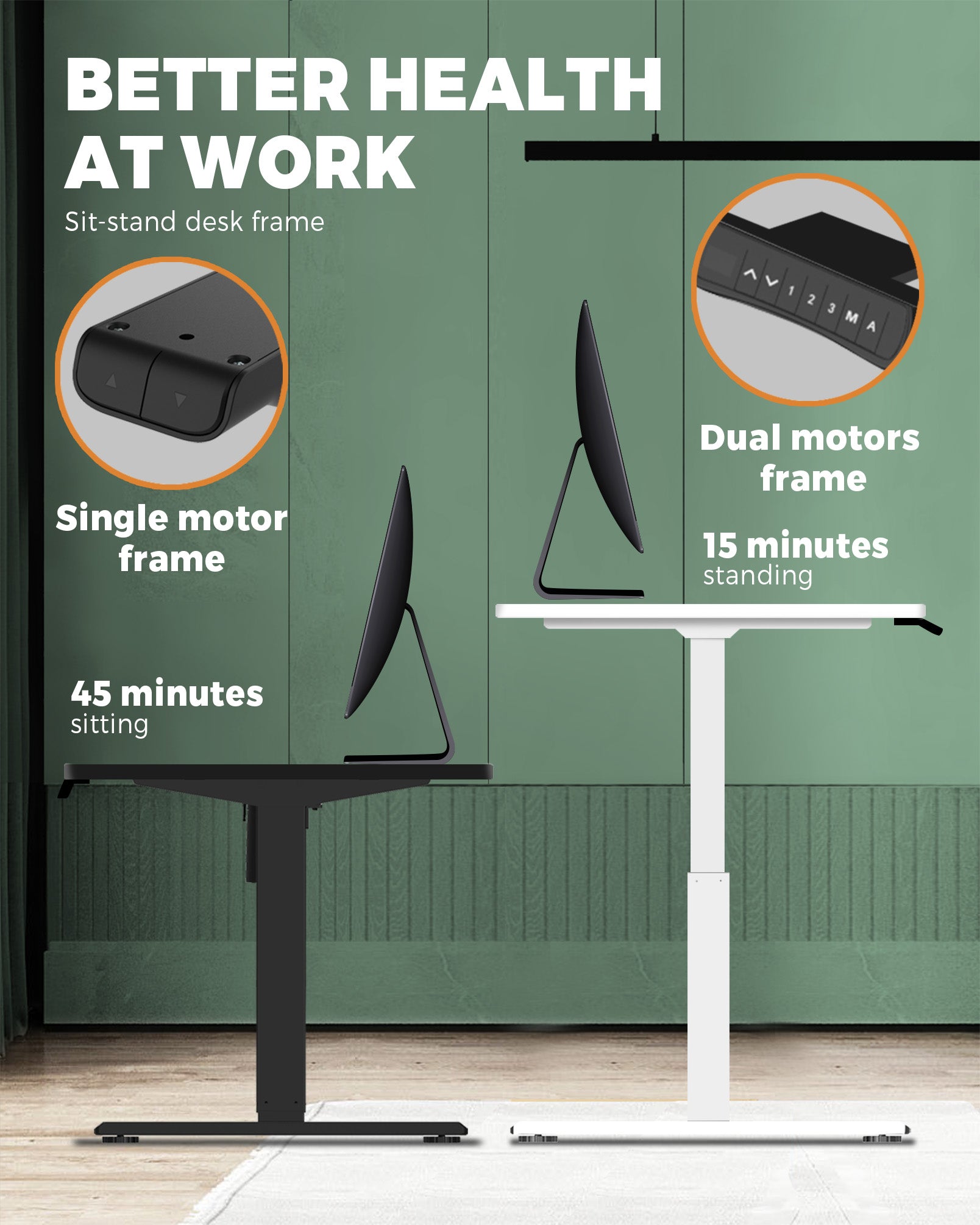Oikiture Standing Desk Motorised Height Adjustable Stand Office Computer Table - Sunyee