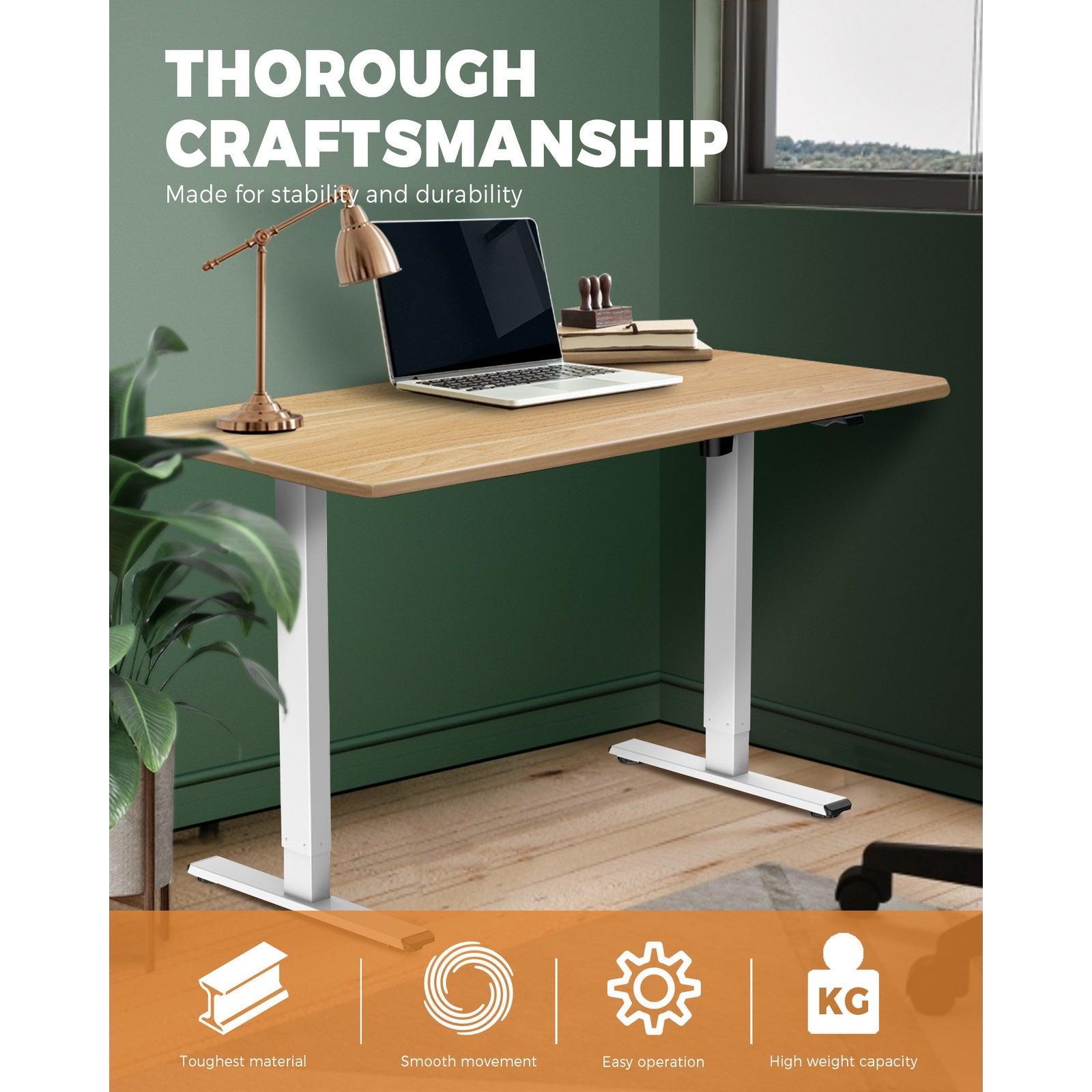 Oikiture Standing Desk Height Adjustable Motorised Electric Sit Stand Table Oak - Sunyee