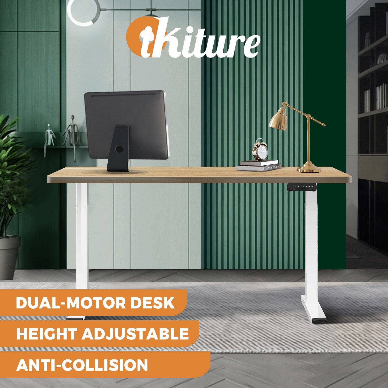 Oikiture Standing Desk Motorised Height Adjustable Stand Office Computer Table - Sunyee