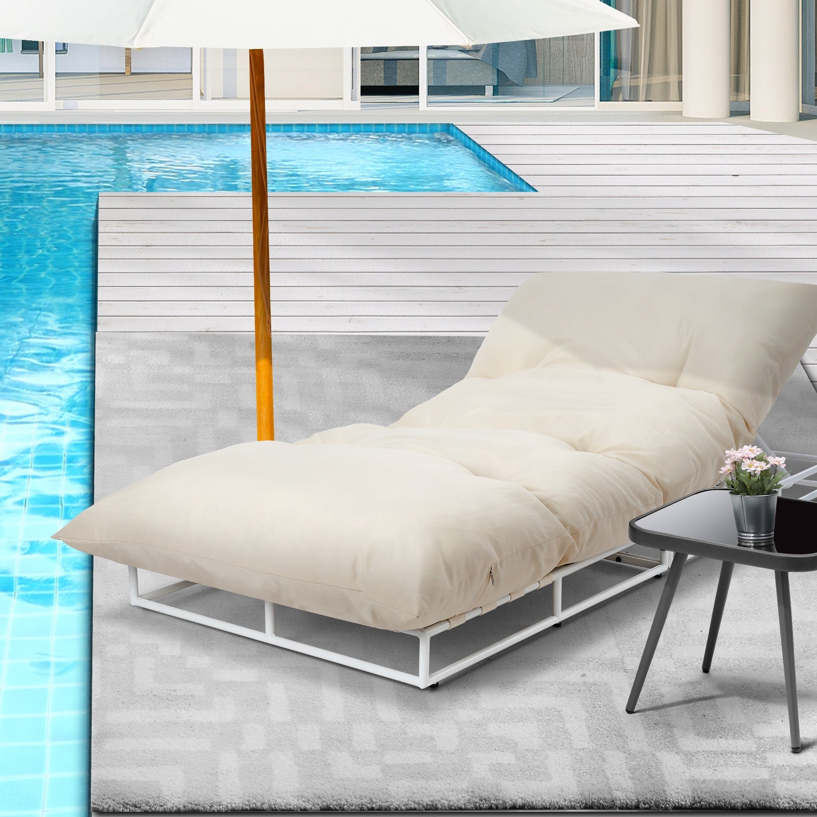 Livsip Outdoor Sun Lounge Day Bed Patio Chairs Garden Furniture Setting Beige - Sunyee