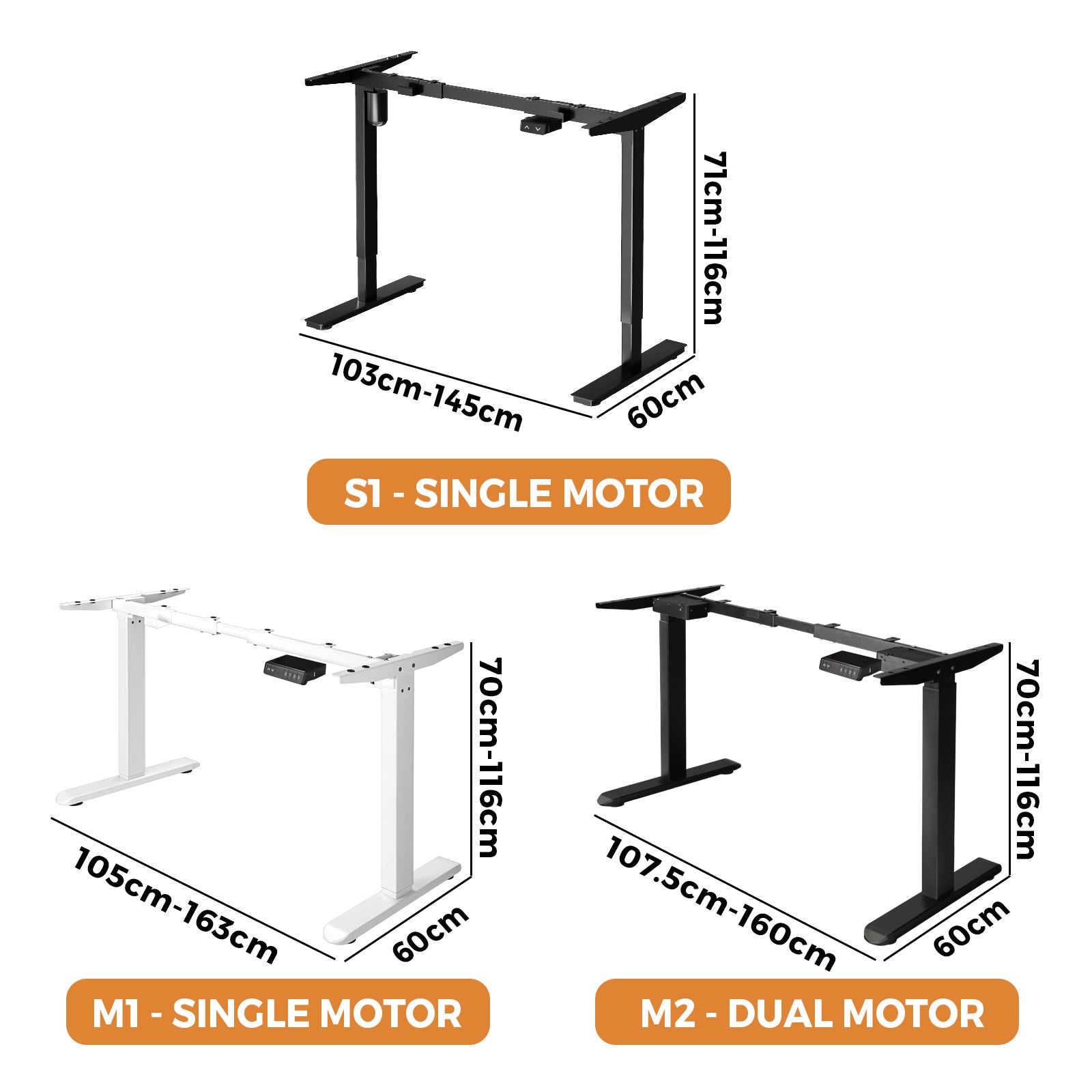 Oikiture Electric Standing Desk Frame Only Dual/Single Motor Height Adjustable - Sunyee