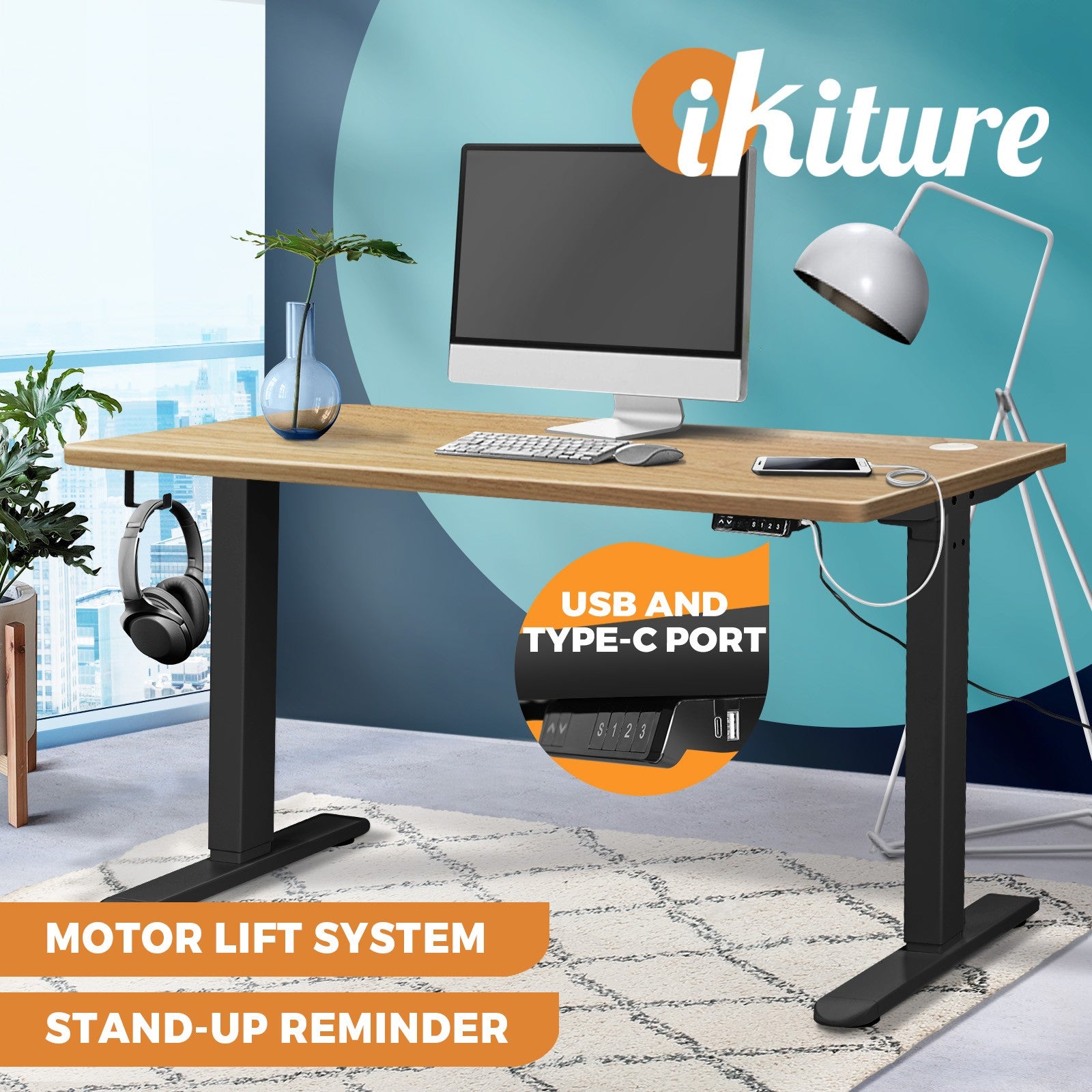Oikiture Electric Standing Desk Motorised Height Adjustable Sit Stand Table - Sunyee