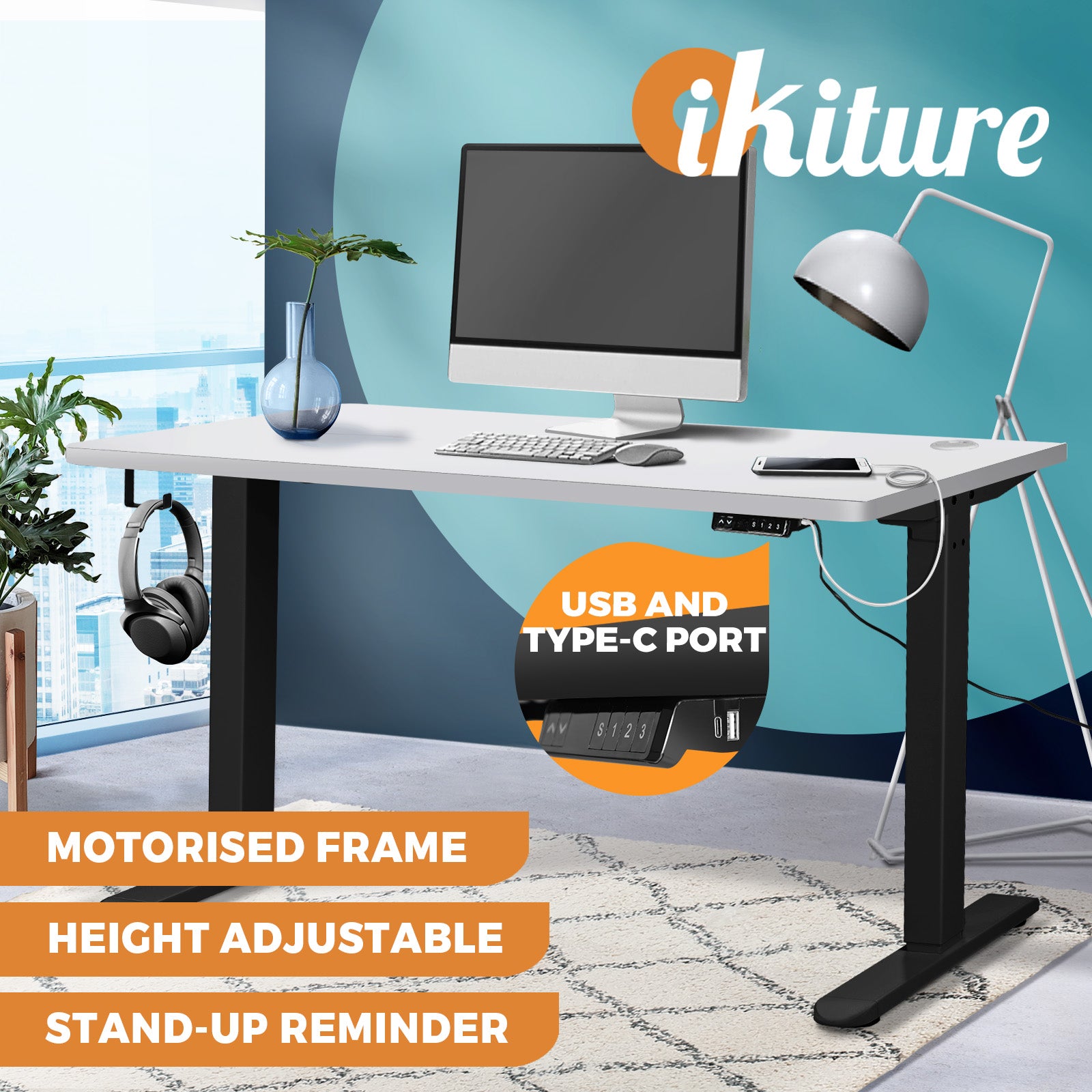 Oikiture Standing Desk Height Adjustable Motorised Electric Sit Stand Table - Sunyee