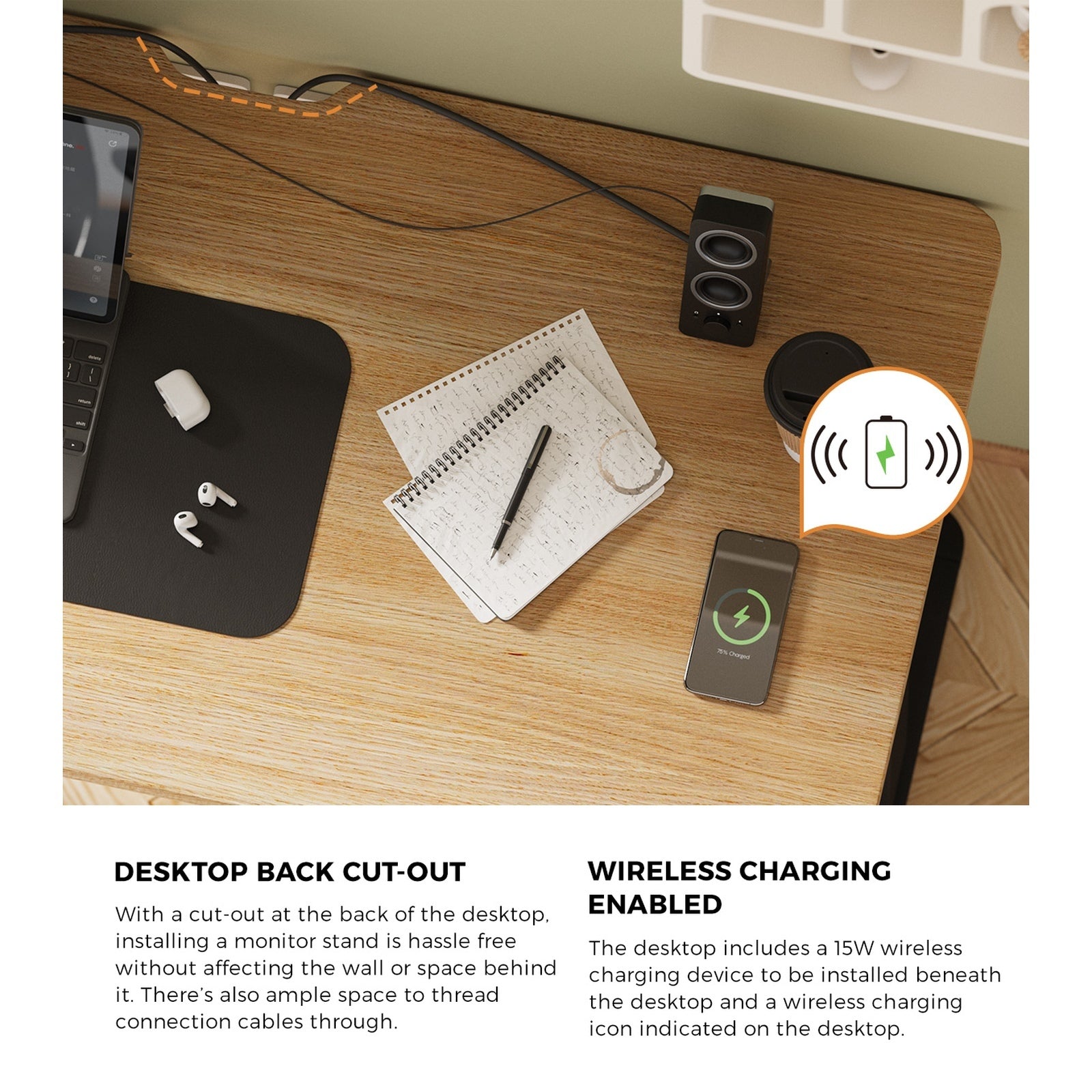 Oikiture Electric Standing Desk With Wireless Charging Single Black Motor 140CM
