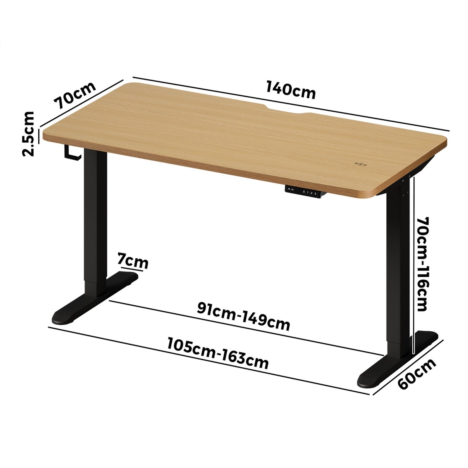 Oikiture Electric Standing Desk With Wireless Charging Single Black Motor 140CM