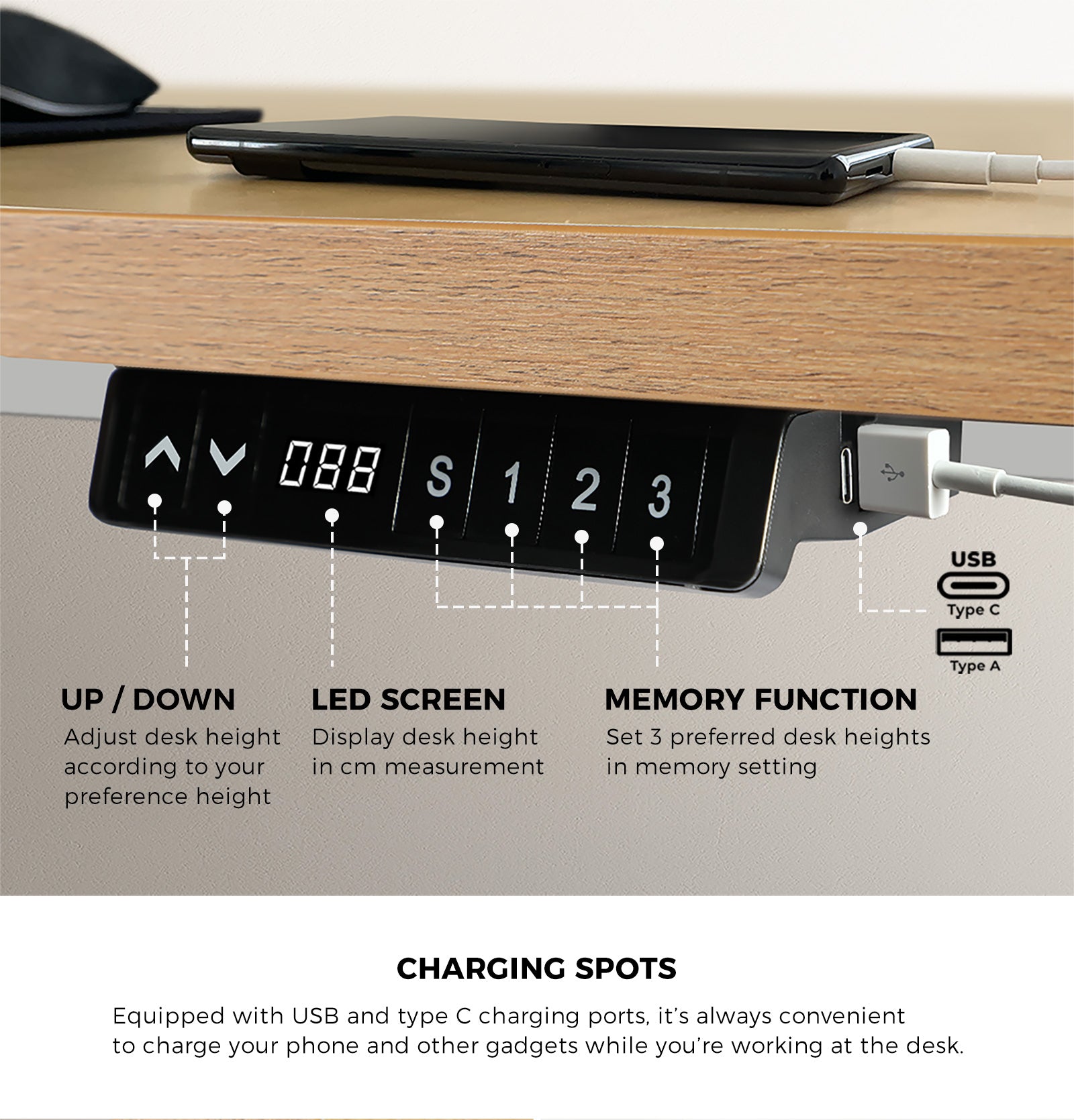 Oikiture Electric Standing Desk Motorised Height Adjustable Sit Stand Table - Sunyee