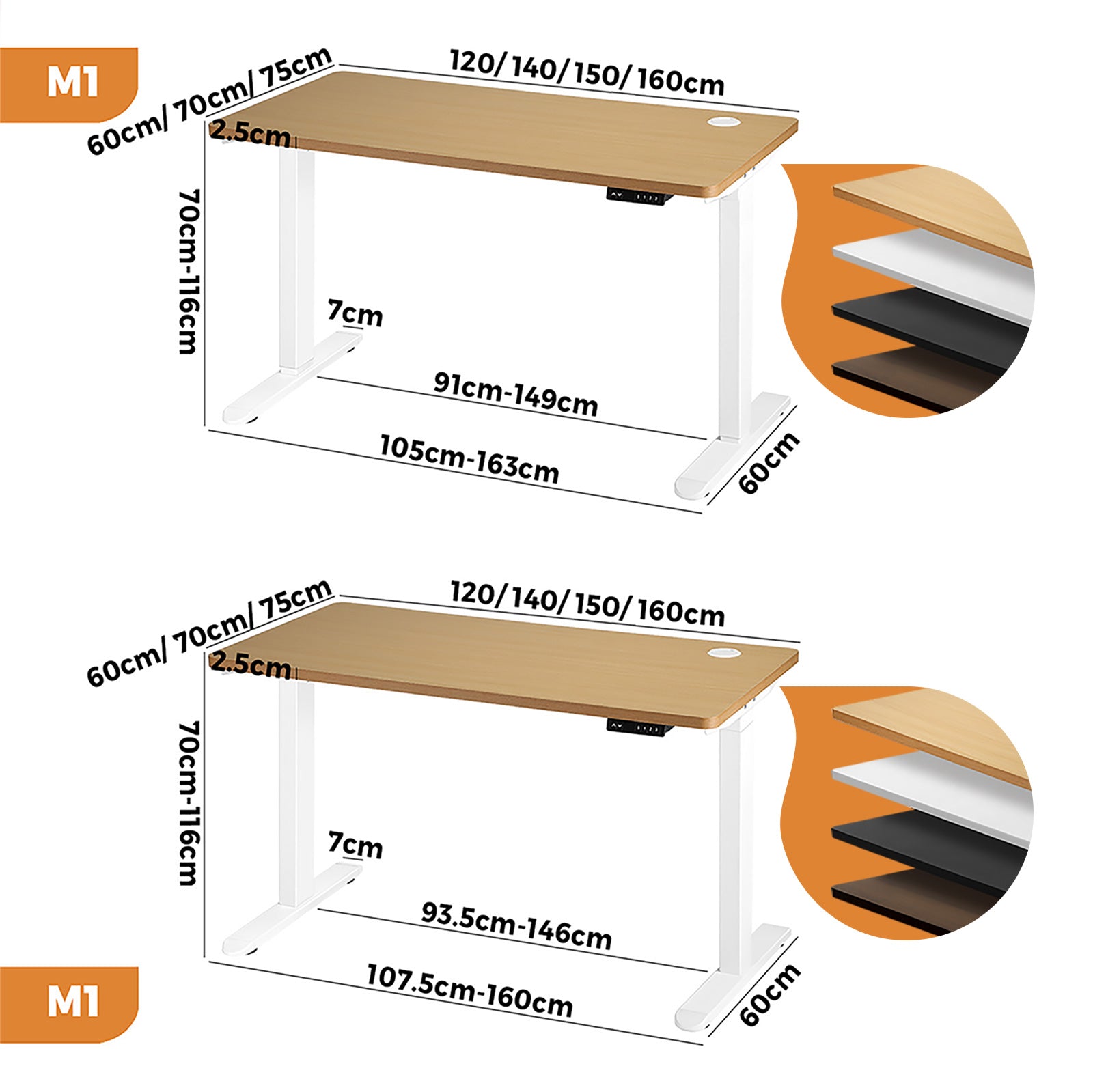 Oikiture Electric Standing Desk Motorised Height Adjustable Sit Stand Table - Sunyee