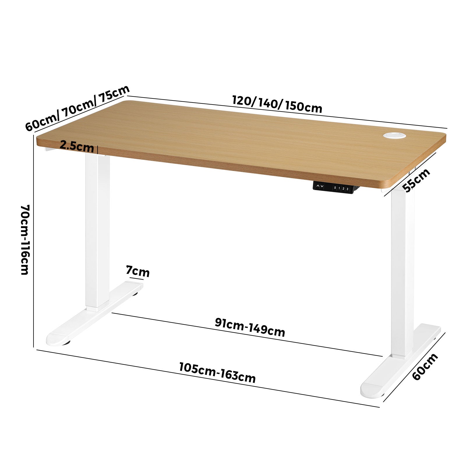 Oikiture Standing Desk Height Adjustable Motorised Electric Sit Stand Table - Sunyee