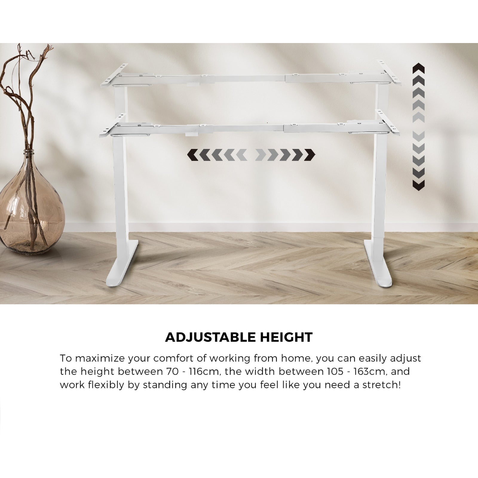 Oikiture 160cm Standing Desk With Drawer Motorized Adjustable Office Table White - Sunyee