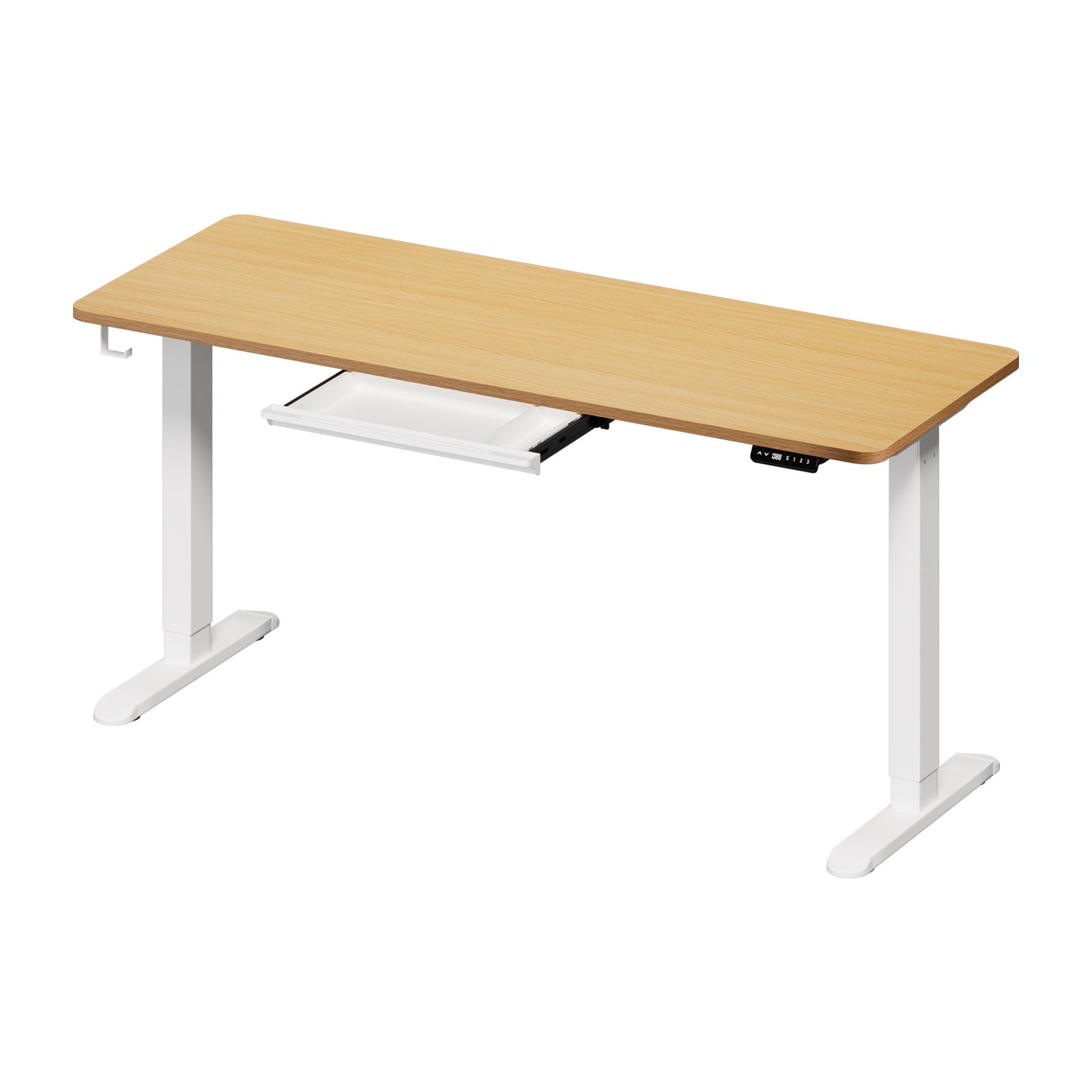 Oikiture 160cm Standing Desk With Drawer Motorized Adjustable Office Table White - Sunyee