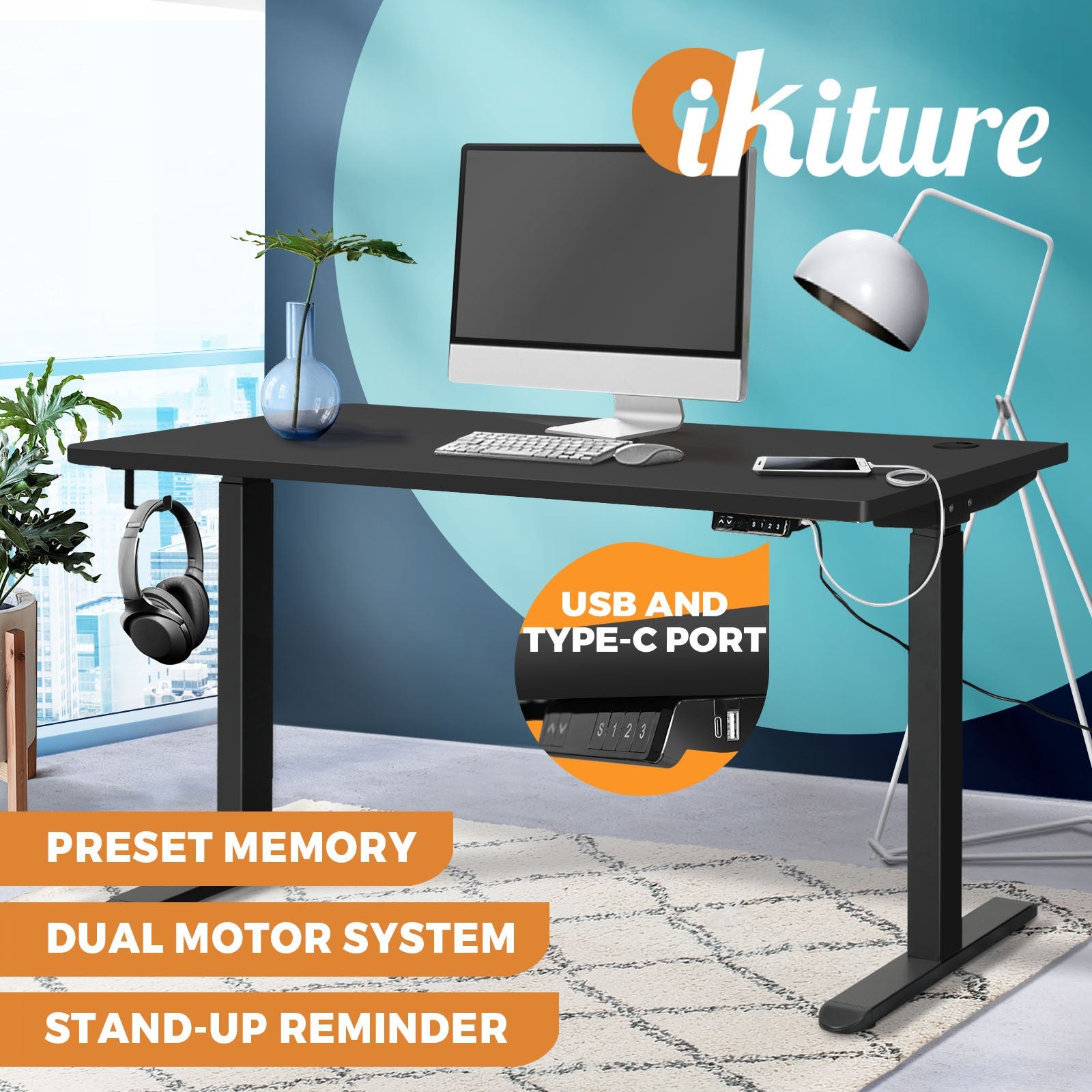 Oikiture Electric Standing Desk Motorised Height Adjustable Sit Stand Table - Sunyee