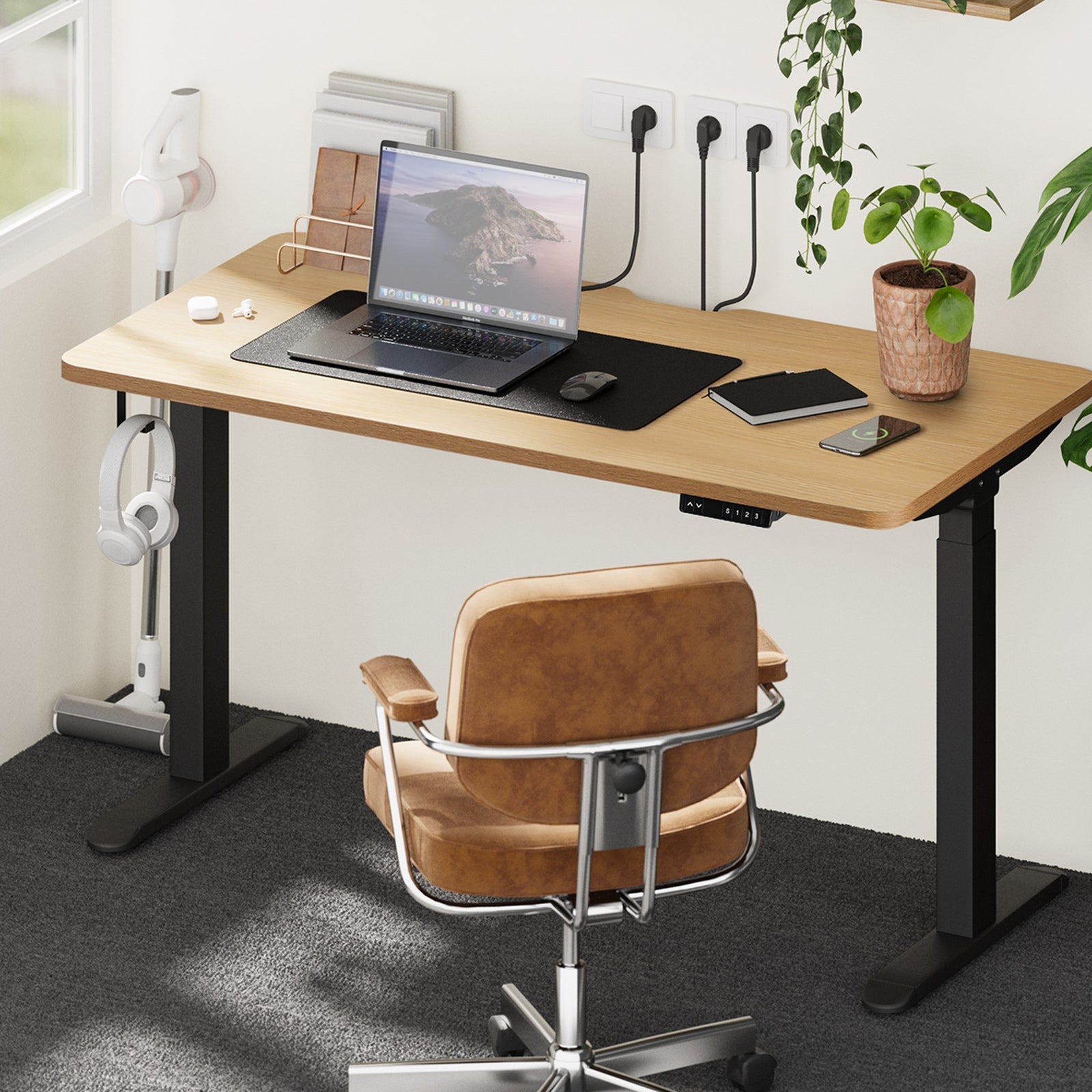 Oikiture Electric Standing Desk With Wireless Charging Dual Motor 140CM