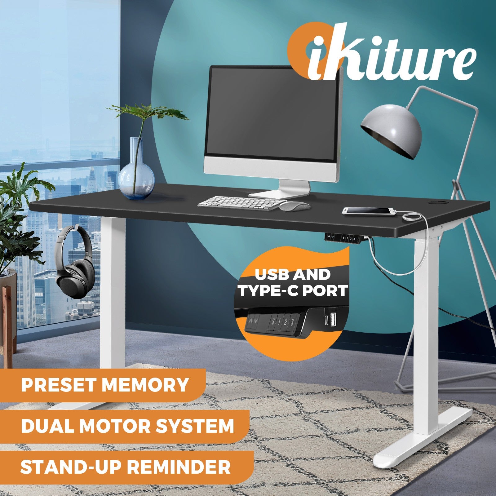 Oikiture Electric Standing Desk Motorised Height Adjustable Sit Stand Table - Sunyee