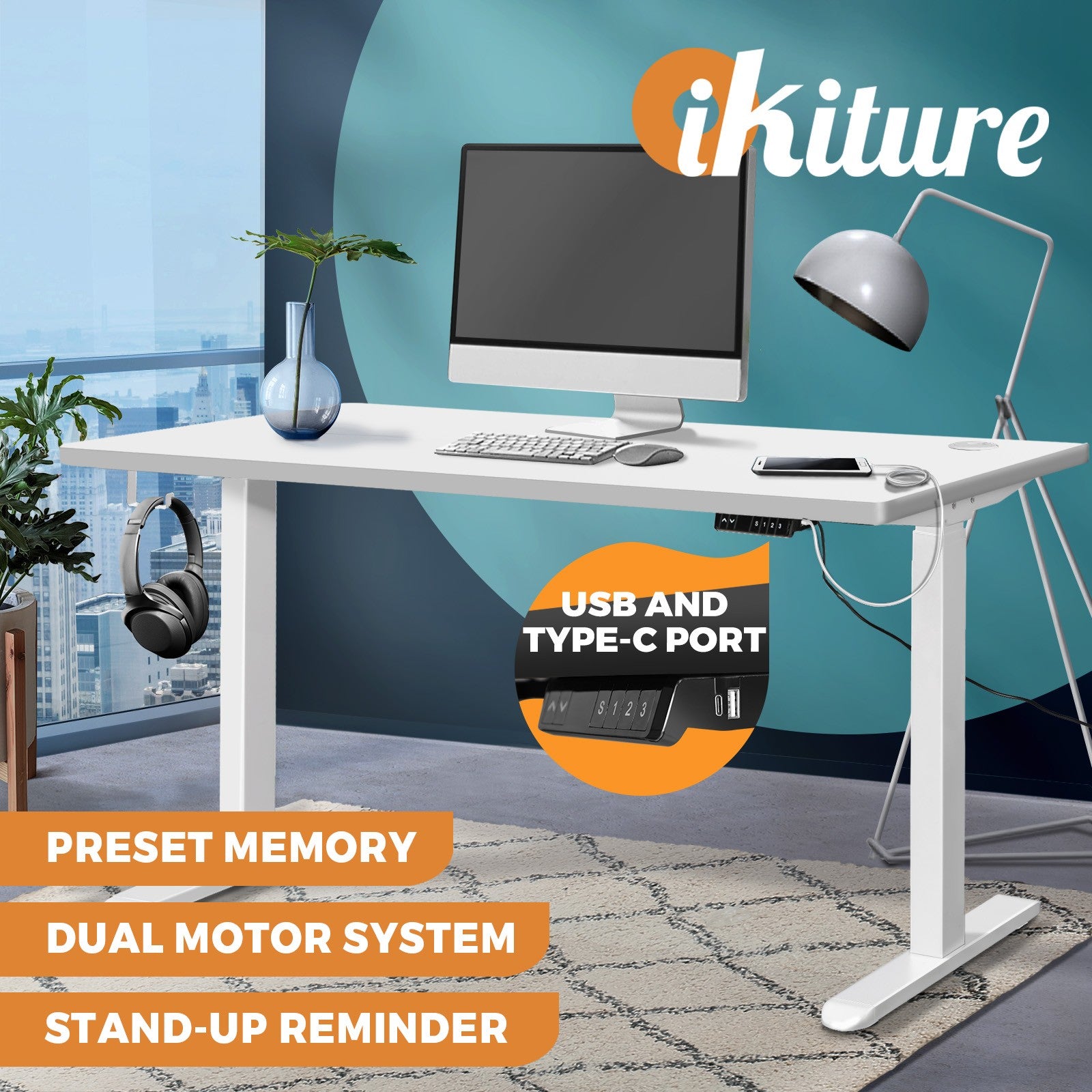 Oikiture Electric Standing Desk Motorised Height Adjustable Sit Stand Table - Sunyee
