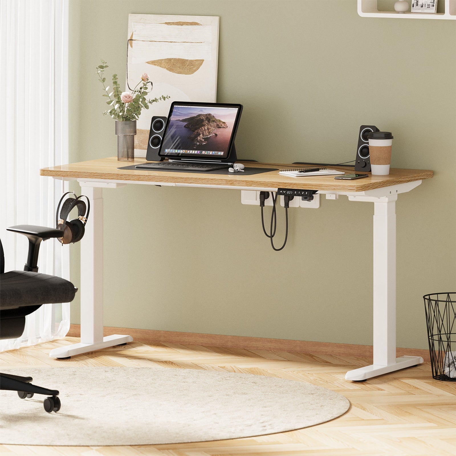 Oikiture Electric Standing Desk With Wireless Charging Dual Motor 140CM