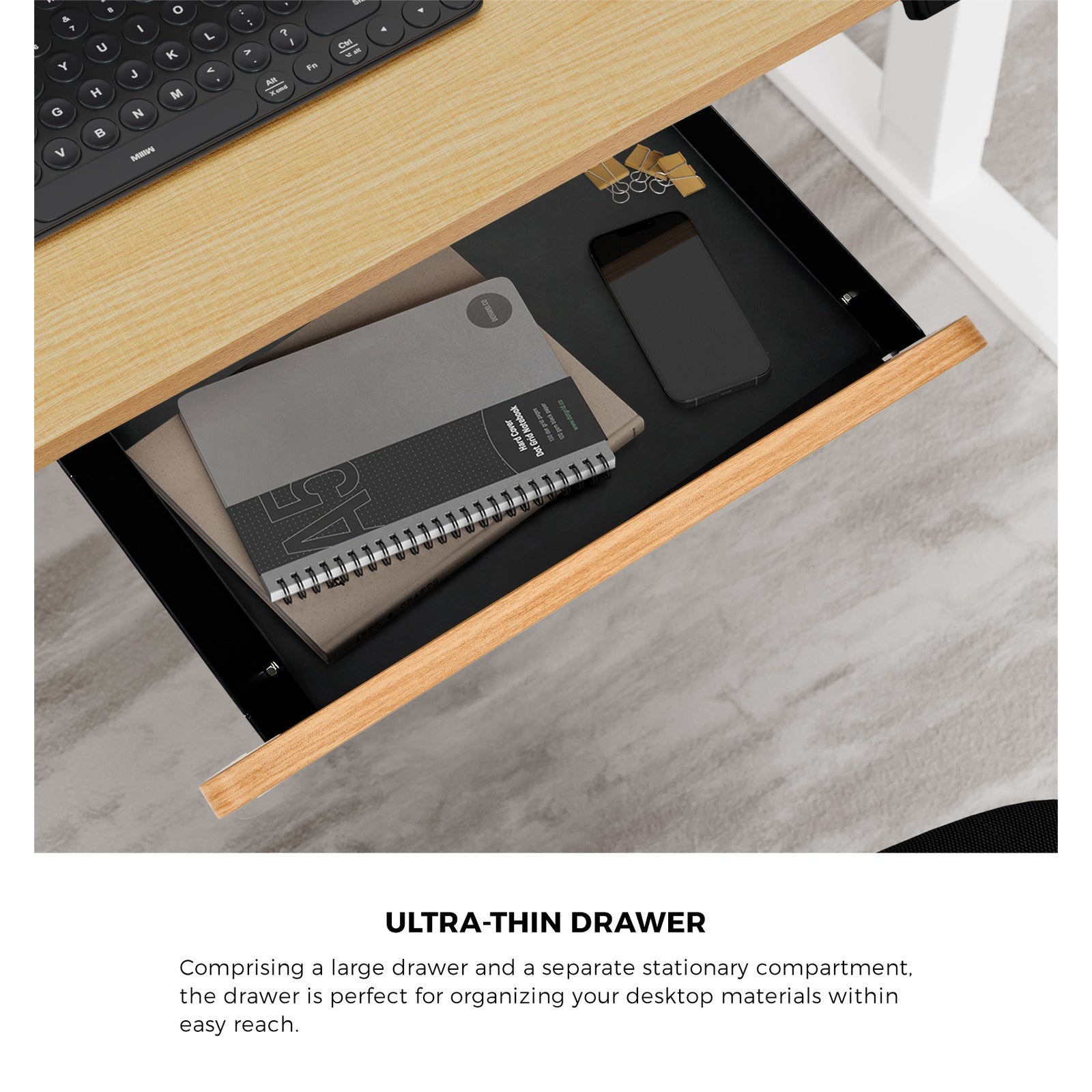 Oikiture 150cm Electric Standing Desk w/ Drawer Motorised Adjustable White Oak - Sunyee