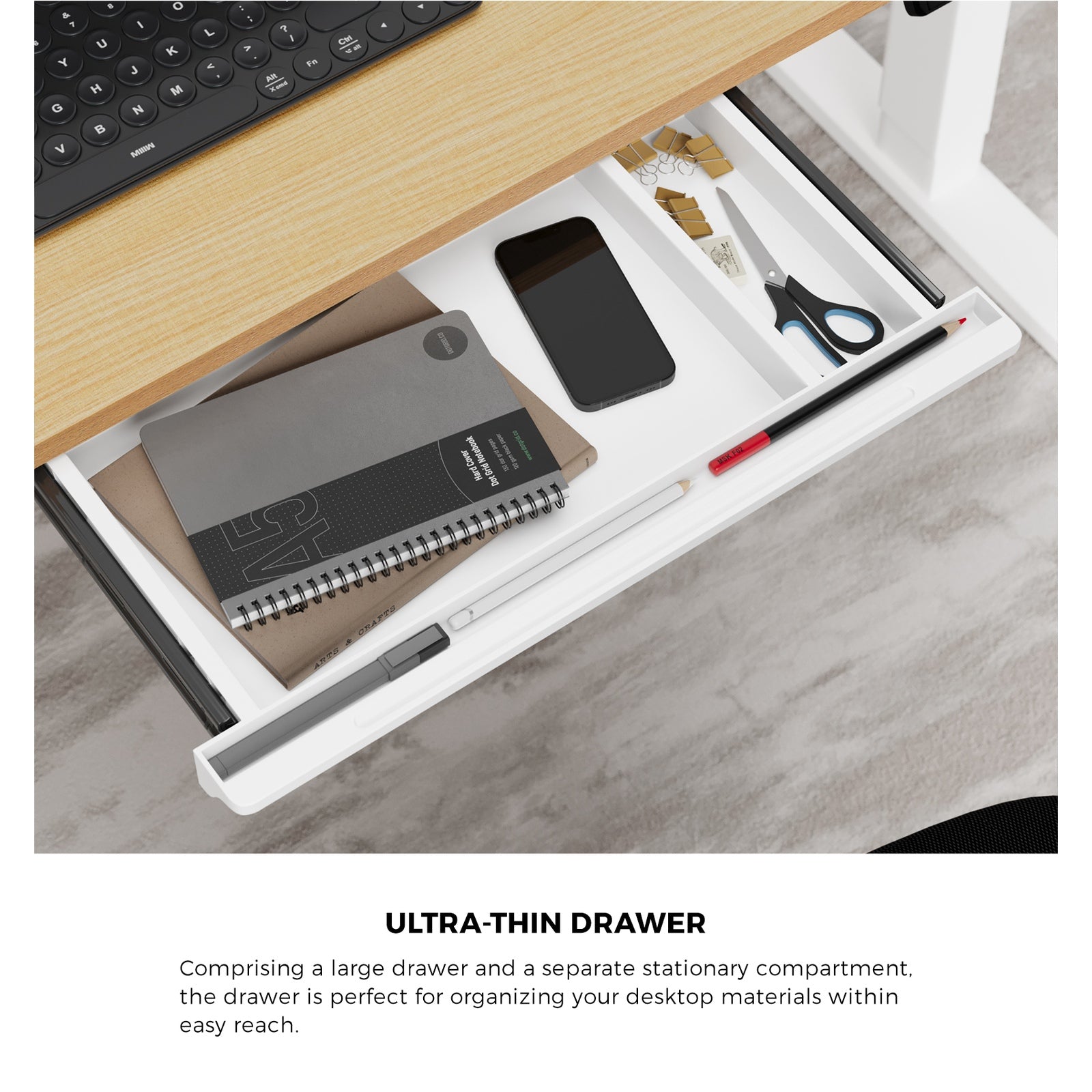 Oikiture 150cm Electric Standing Desk with Drawer Height Adjustable White & Oak - Sunyee