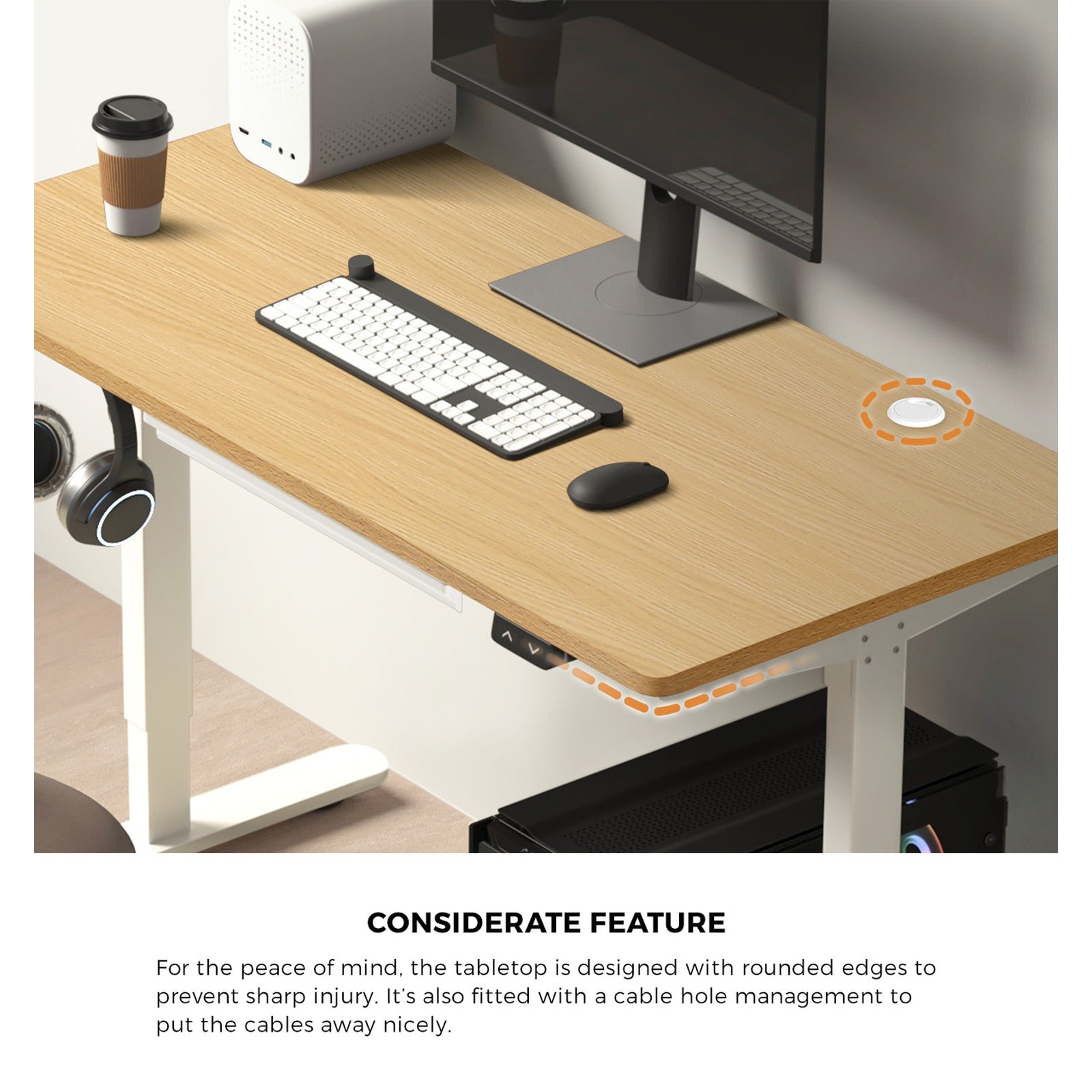Oikiture 150cm Electric Standing Desk with Drawer Height Adjustable White & Oak - Sunyee