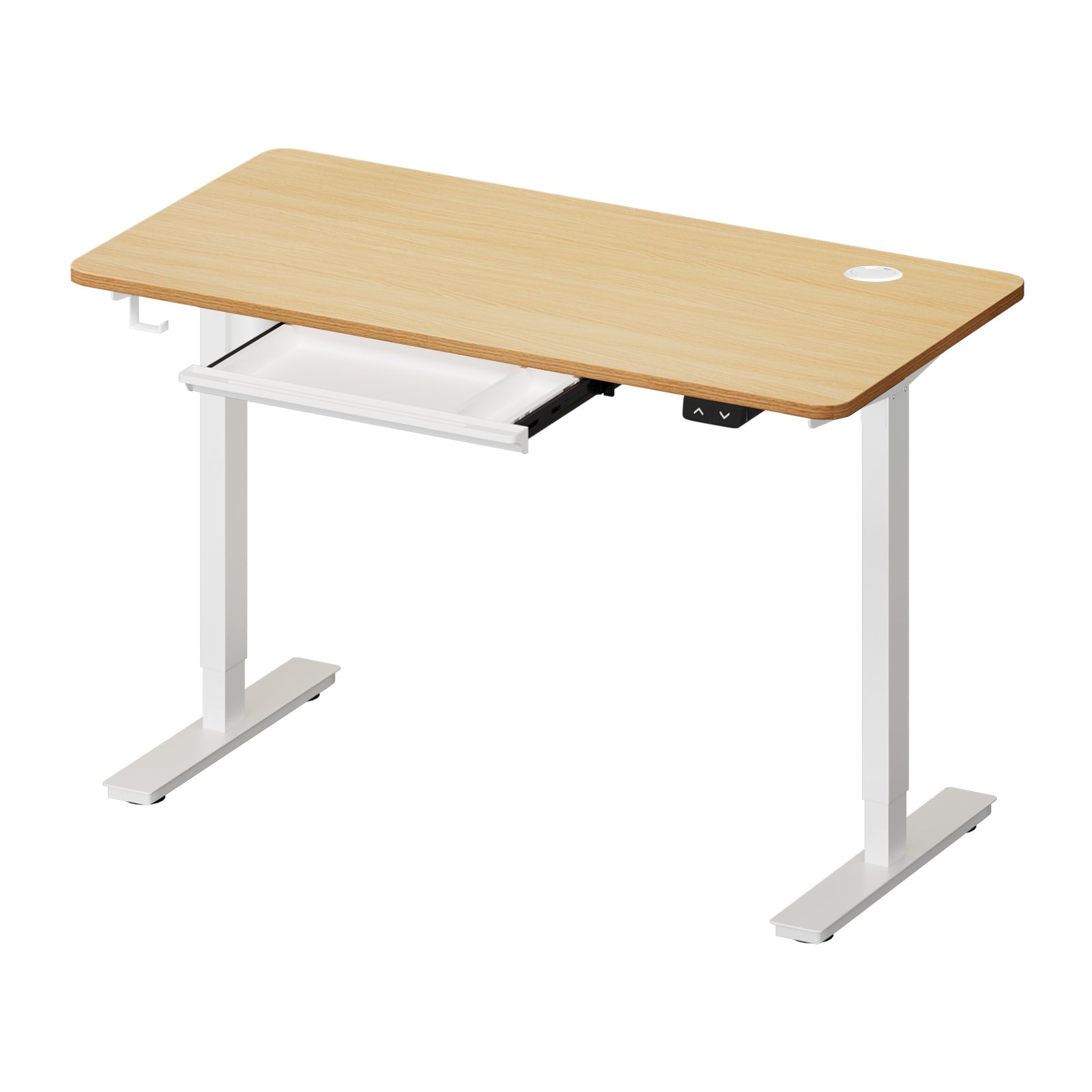 Oikiture 150cm Electric Standing Desk with Drawer Height Adjustable White & Oak - Sunyee