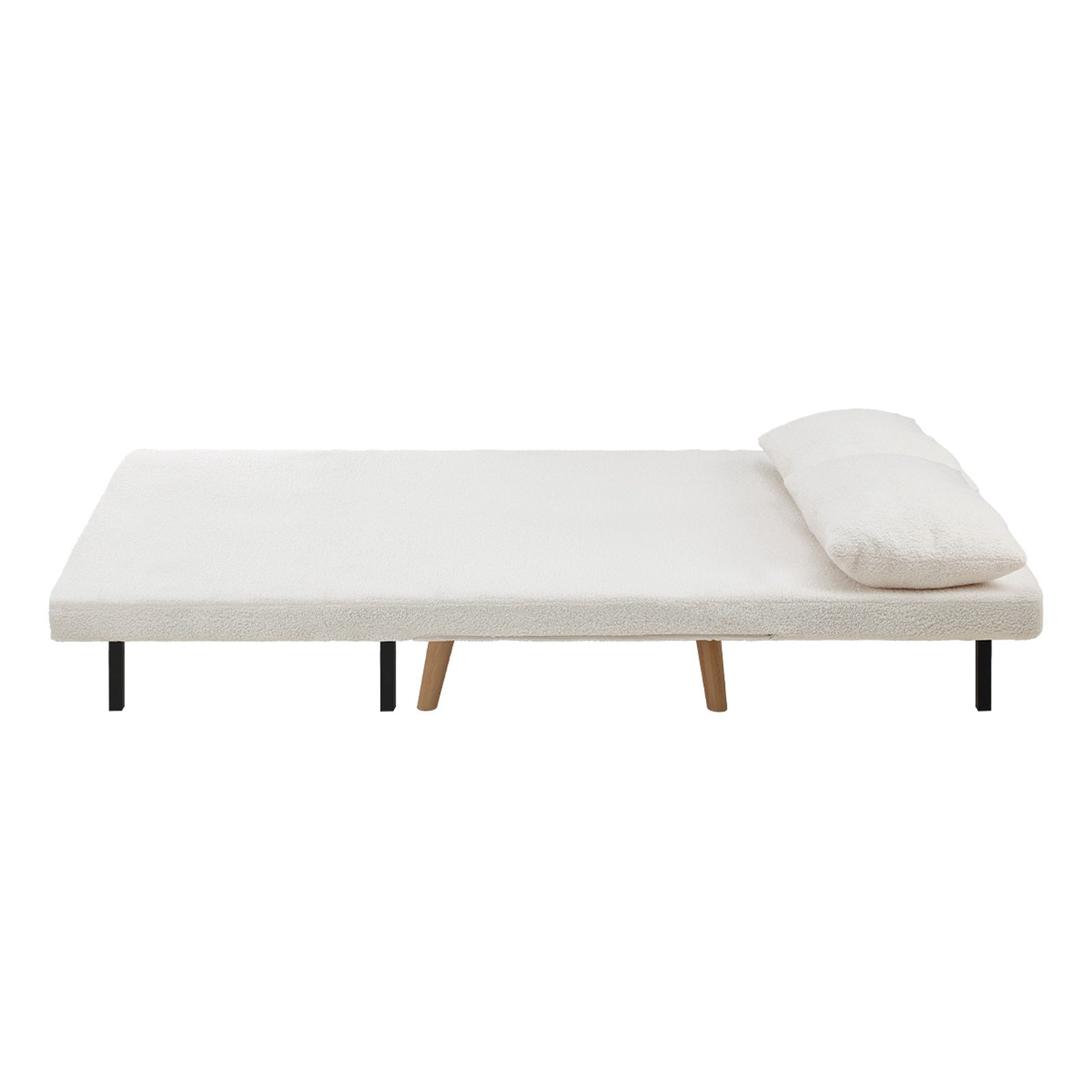 Oikiture Sofa Bed Lounge Chair Sherpa Fabric Recliner Wood Leg Double Seat White - Sunyee