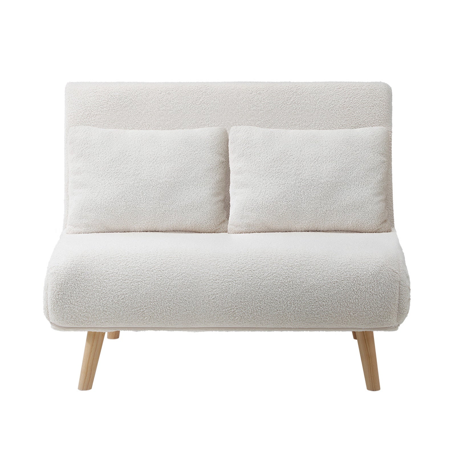 Oikiture Sofa Bed Lounge Chair Sherpa Fabric Recliner Wood Leg Double Seat White - Sunyee