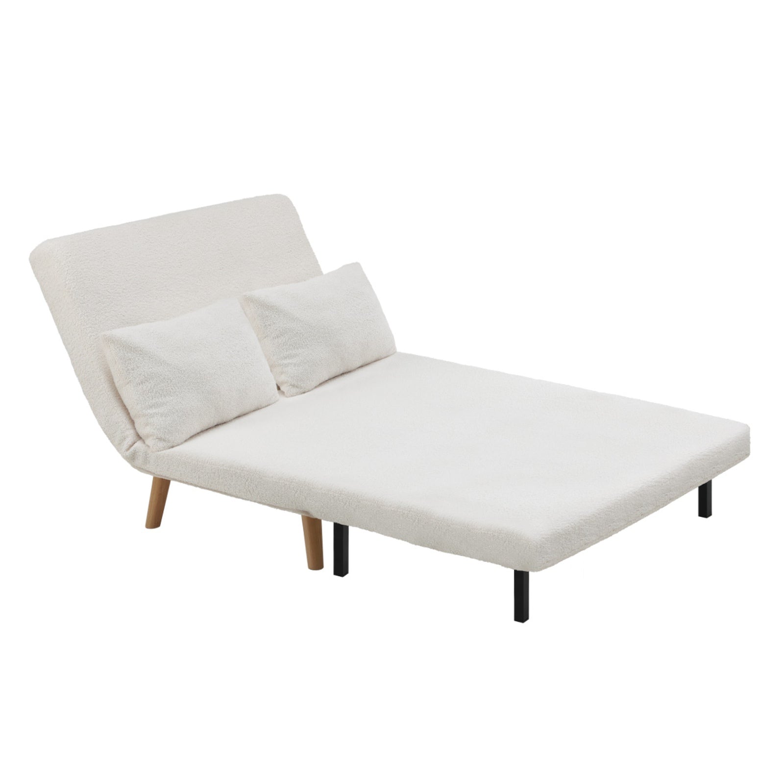 Oikiture Sofa Bed Lounge Chair Sherpa Fabric Recliner Wood Leg Double Seat White - Sunyee