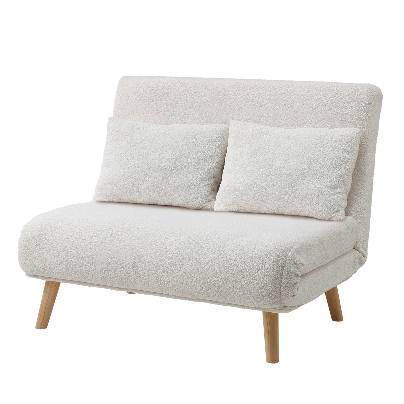 Oikiture Sofa Bed Lounge Chair Sherpa Fabric Recliner Wood Leg Double Seat White - Sunyee