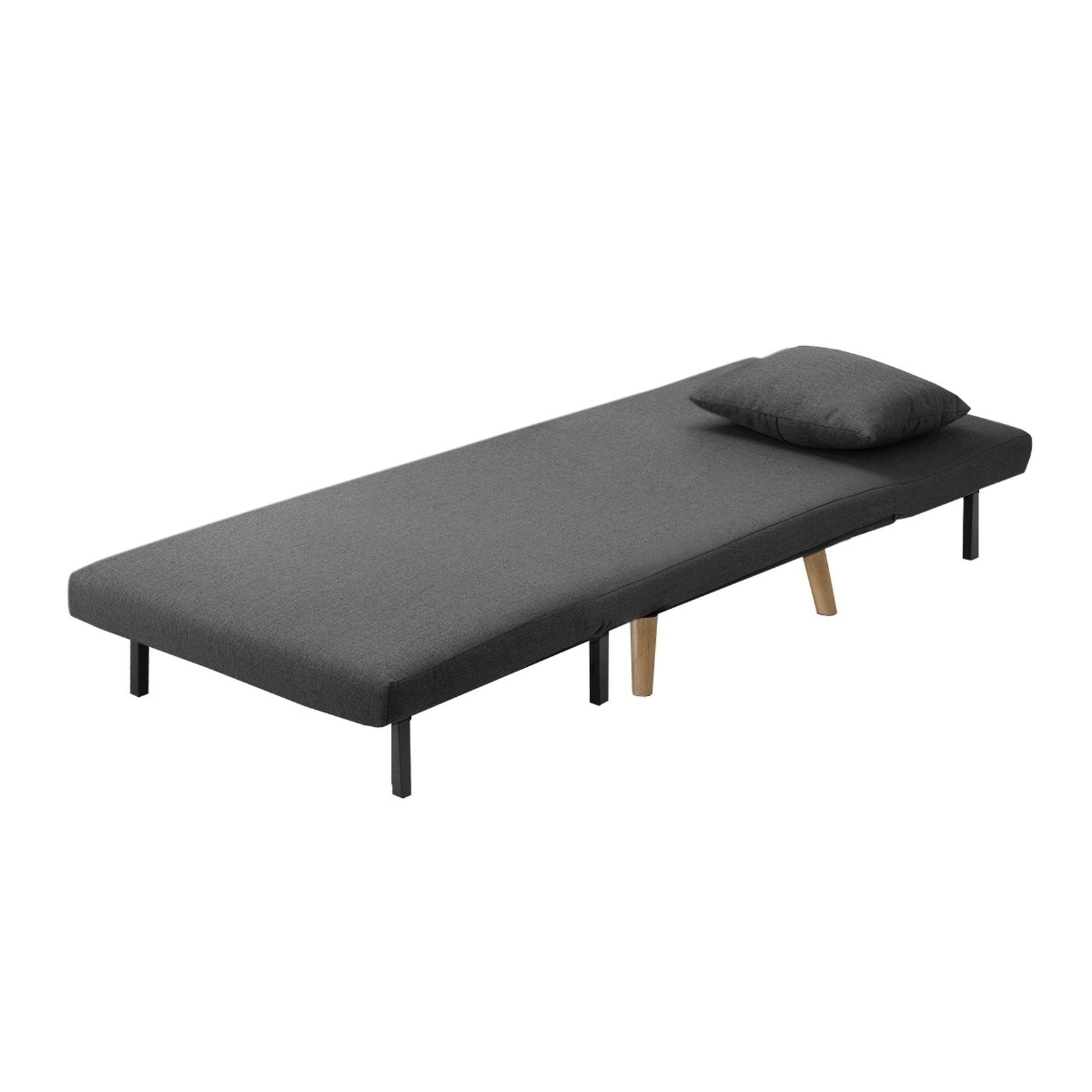 Oikiture Sofa Bed Lounge Chair Linen Fabric Recliner Wood Leg Single Seat Grey - Sunyee